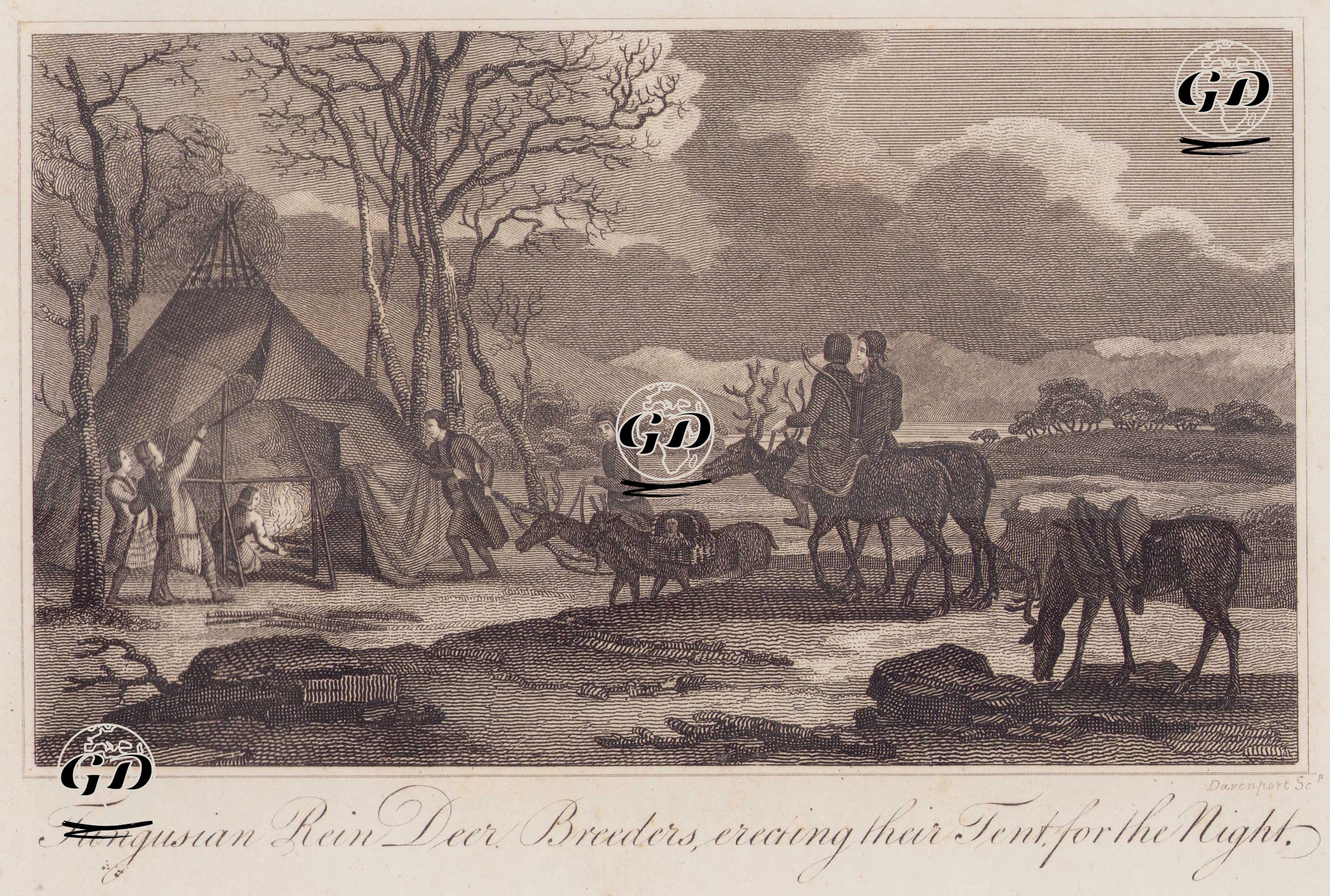 Ren Geyiği Yetiştiricileri Tunguzlar (Evenkiler) Gece İçin Çadır Kurarken -  - 1798