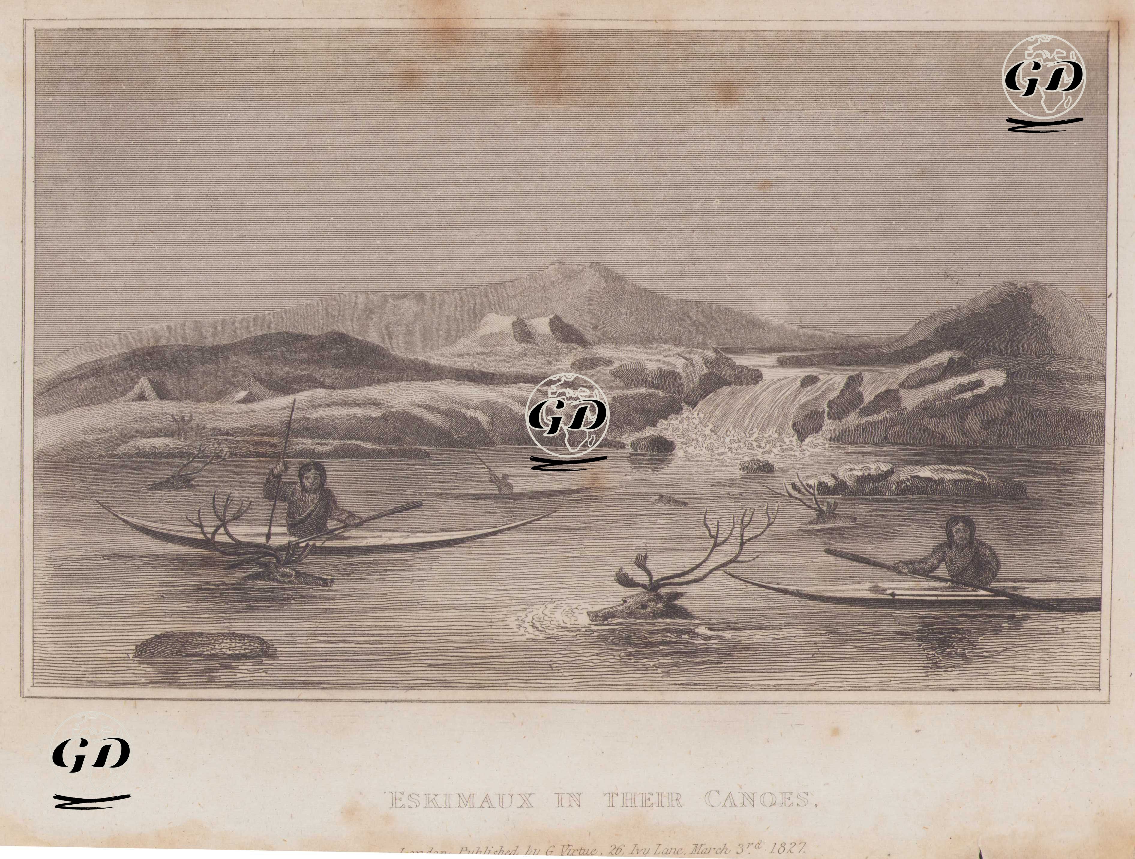 Eskimaux in Their Canoes -  - 1827