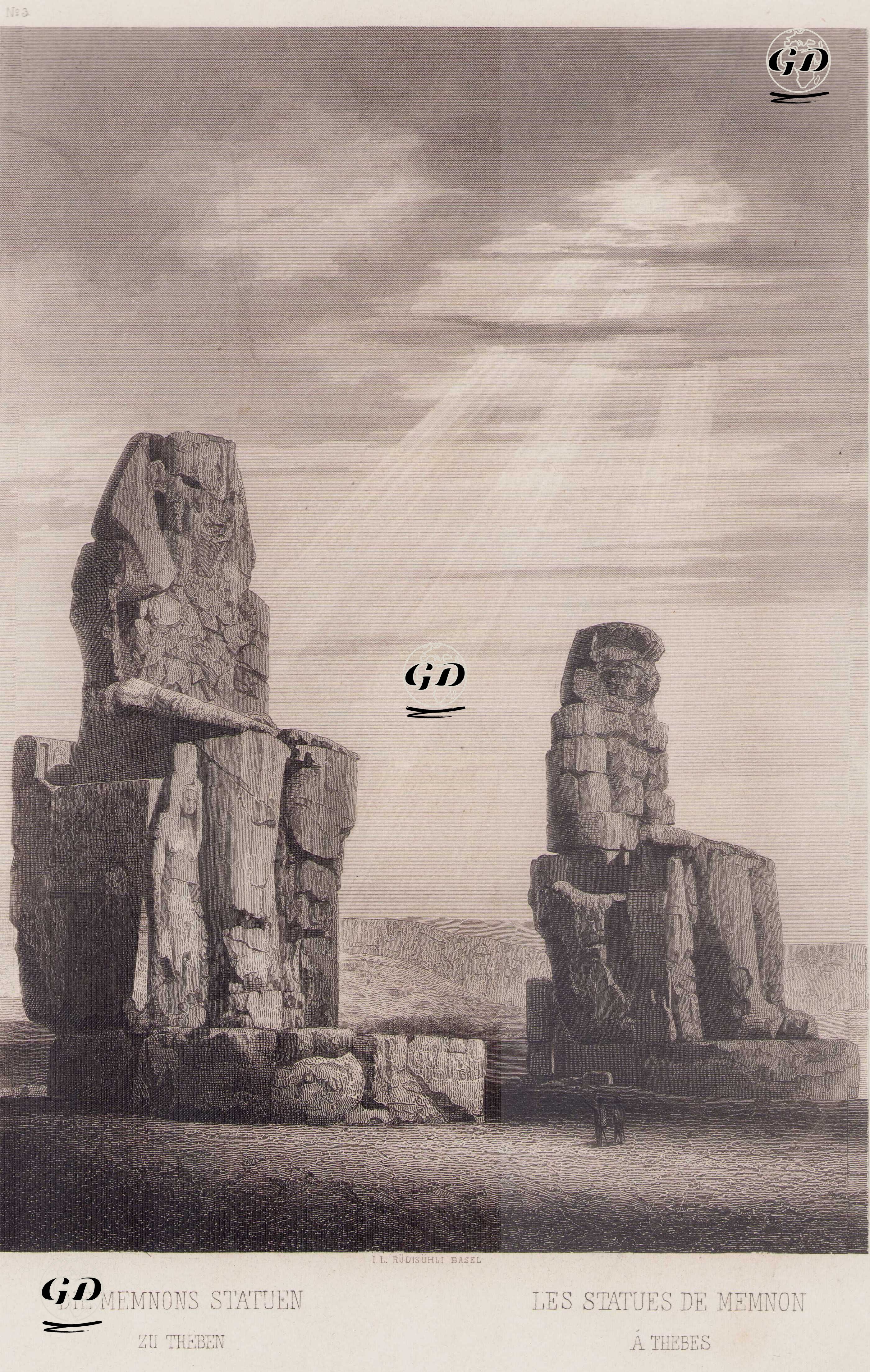 Teb’deki Memnon Heykelleri - I.L.Rüdisühli (Basel) - 1840`s