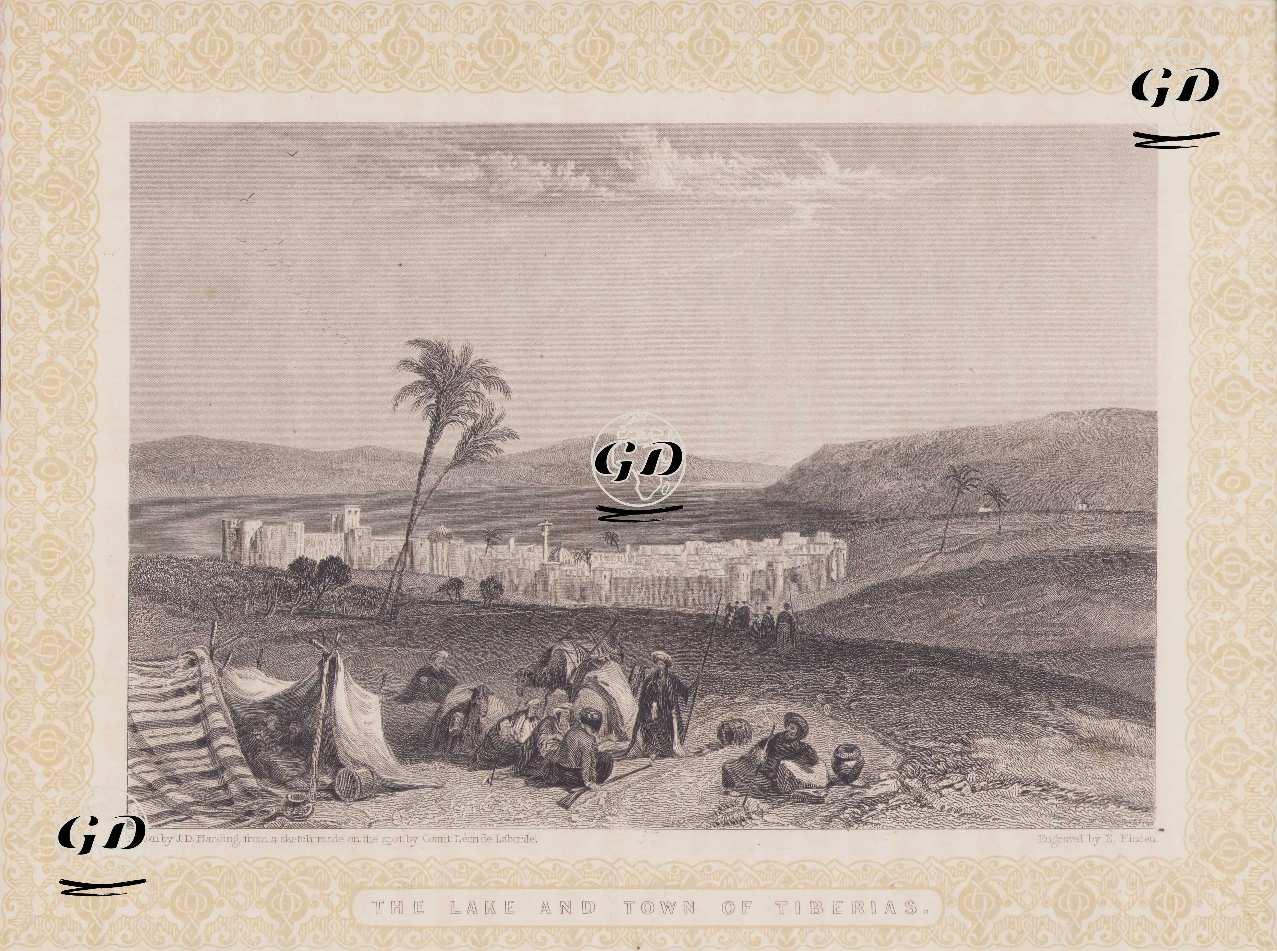 Tiberias Gölü ve Şehri - J.D. Harding (after Count Léon de Laborde) - 1843