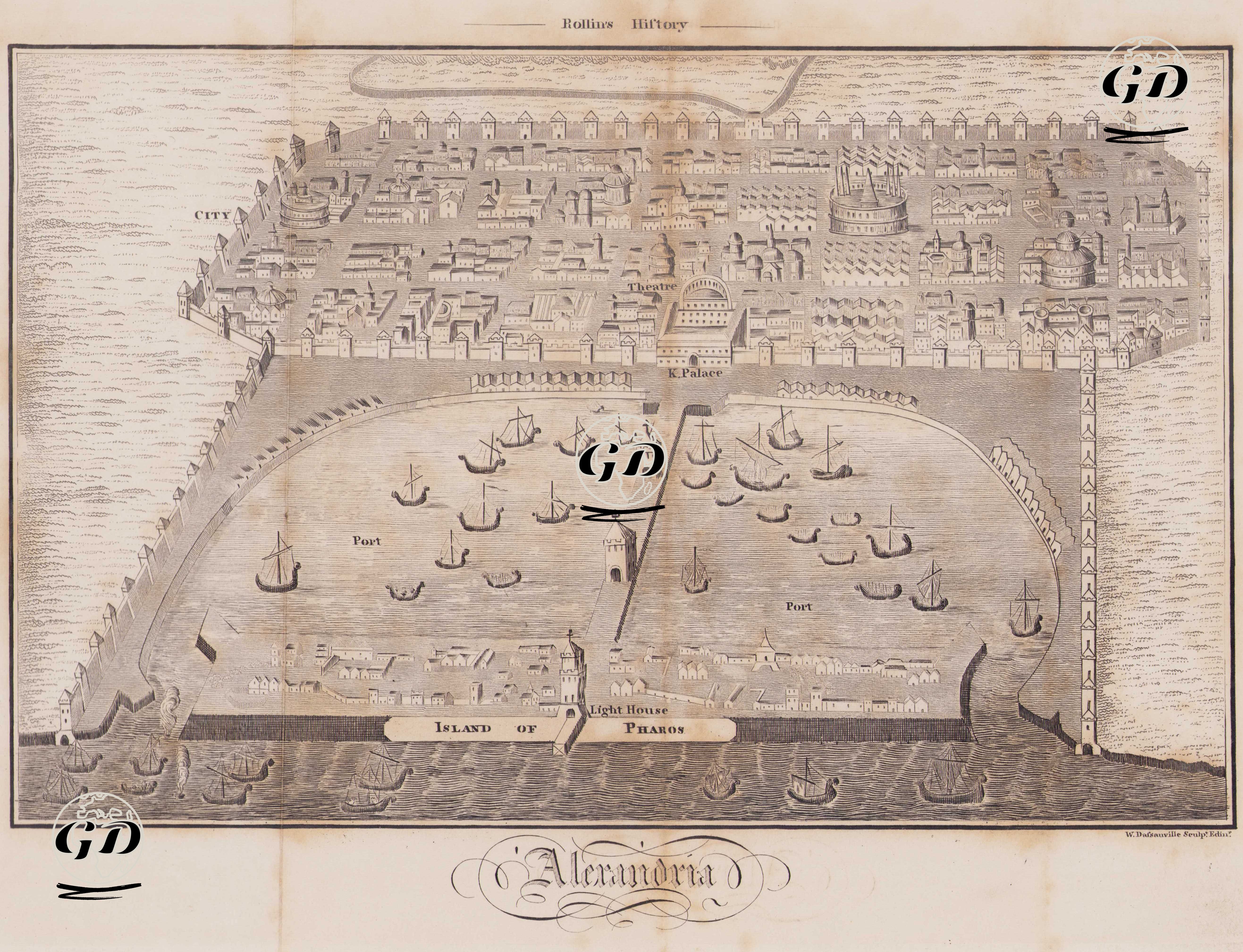Antik İskenderiye Şehri ve Limanı Haritası -  - 1820’s