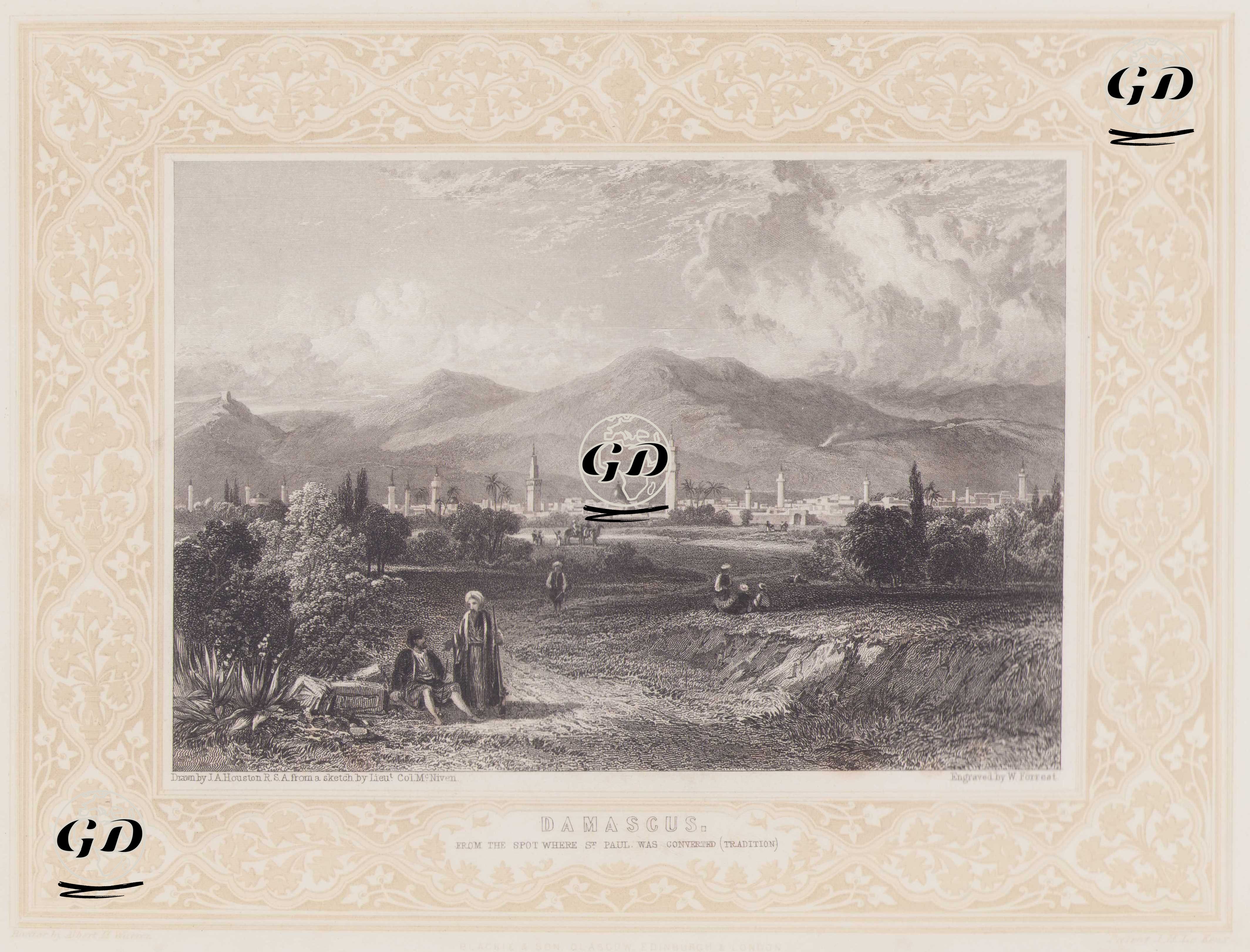 Aziz Pavlus’un (St. Paul) Hristiyanlığa Geçtiğine inanılan Noktadan Şam - J. A. Houston (after Lt. Col. Mc.Niven) - 1850`s