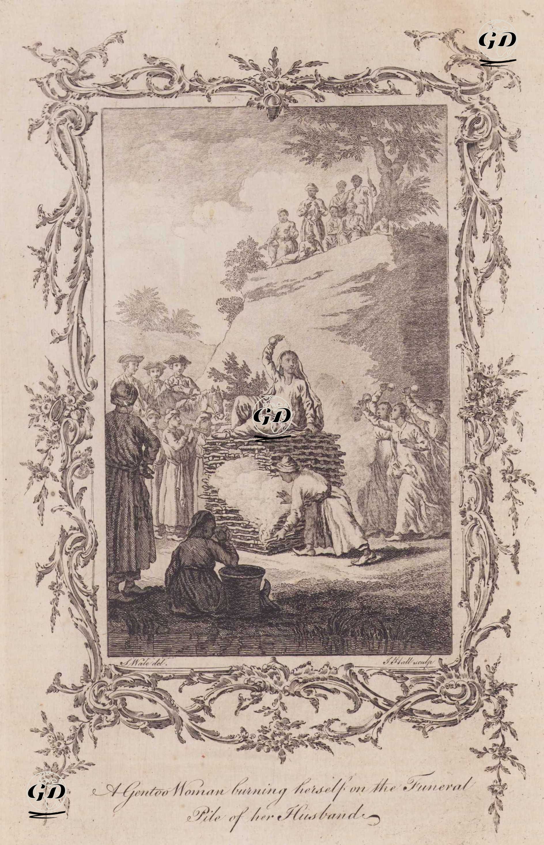 Bir Gentoo Kadınının Kocasının Cenaze Ateşine Atlayarak Kendini Yakması (Sati Ritüeli)  - S.Wale - 1770`s