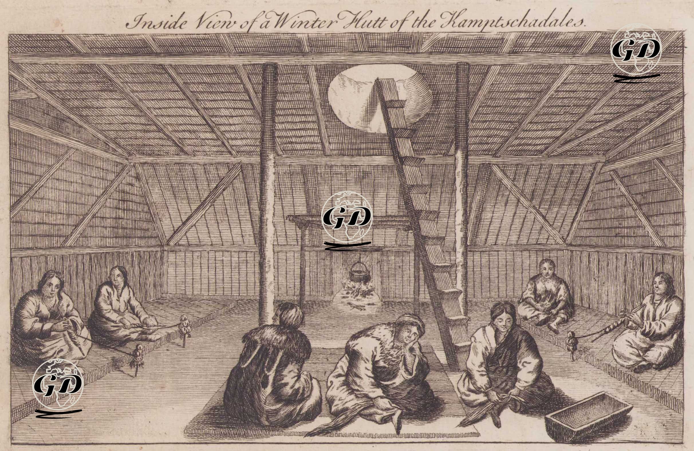 Kamçatka Halkının Kış Kulübesinin İç Görünümü -  - 1770`s