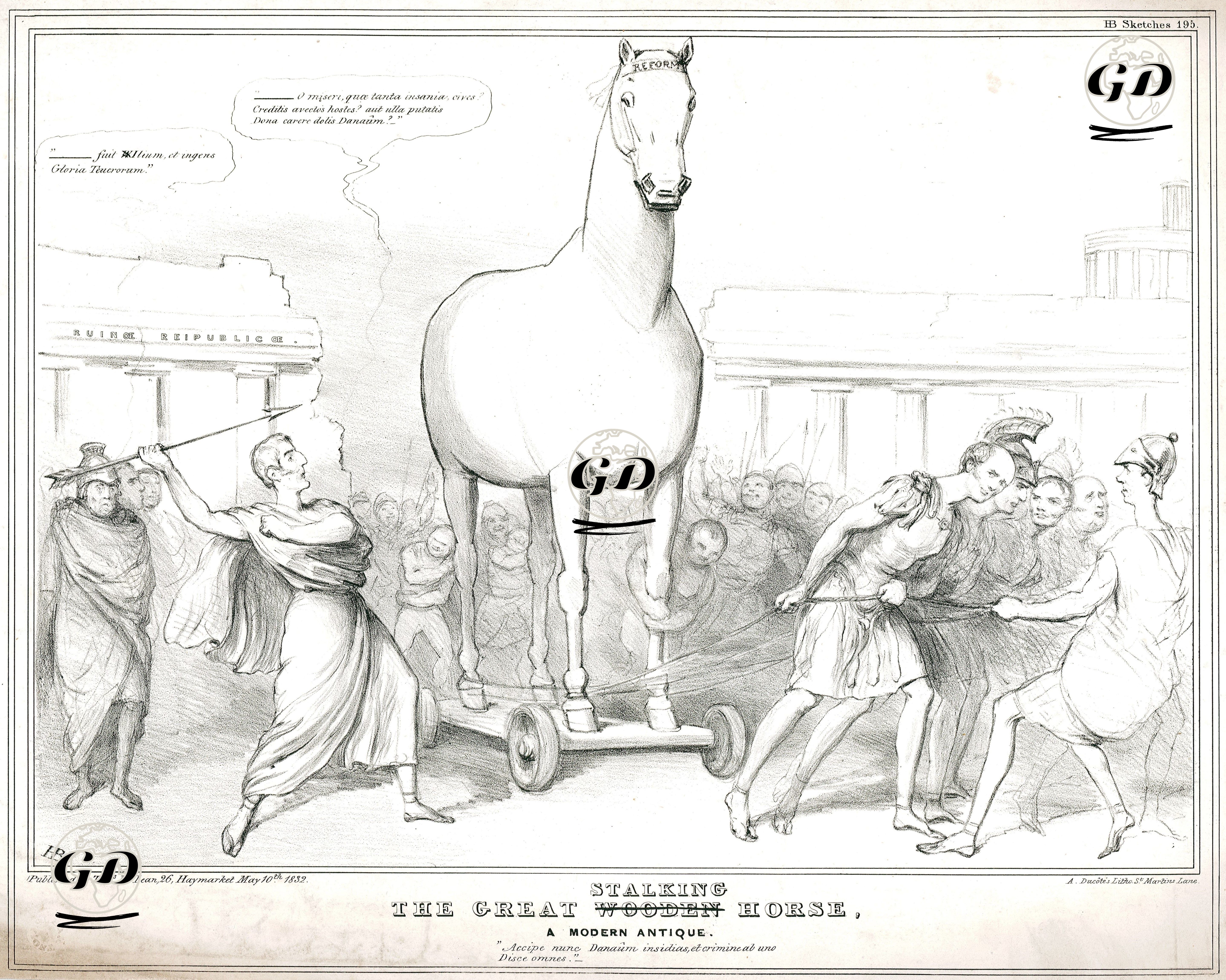 The Great Stalking(Wooden) Horse (A Modern Antique), HB.Sketches No.195 - John Doyle (1797-1868) - 1832