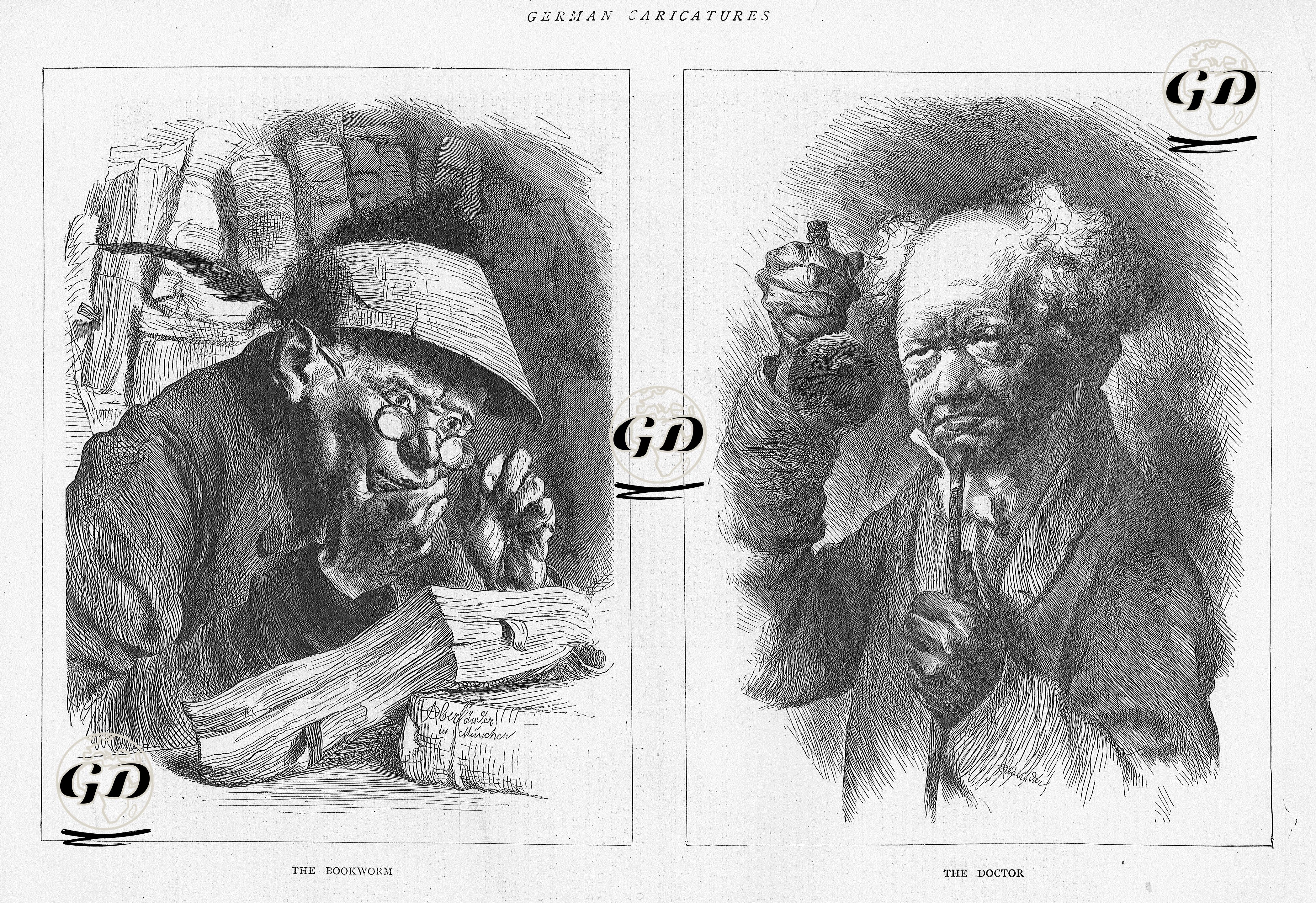 The Bookworm-The Doctor (German Caricatures) -  - 1871