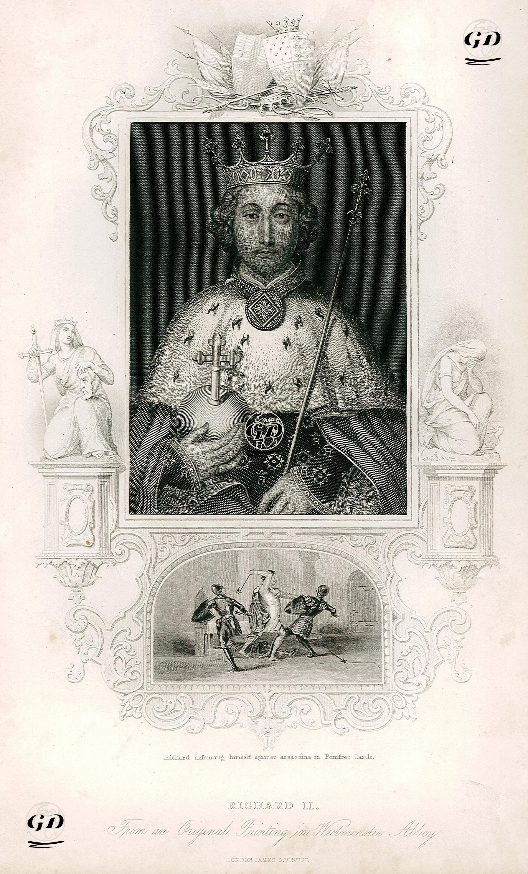 Richard II. From An Original Painting in Westminster Abbey-Richard Defending Himself Against Assassins in Pomfret Castle -  - 1859