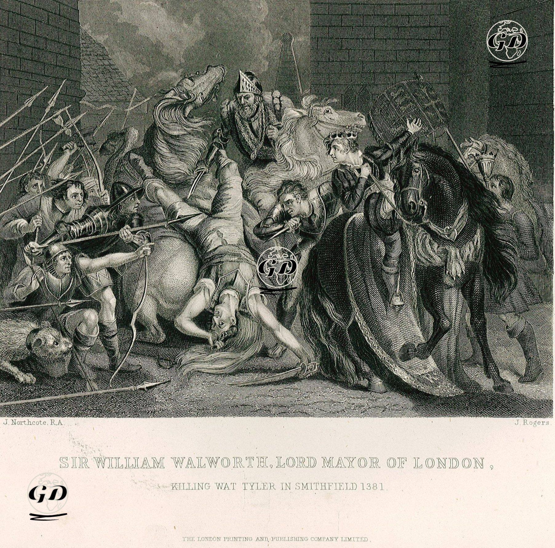 1381 Tarihinde Smithfield'te Londra Belediye Başkanı William Walworth'un Köylü Ayaklanmasının Lideri Wat Tyler'ı Öldürmesi - James Northcote (1746-1831) - 1830's