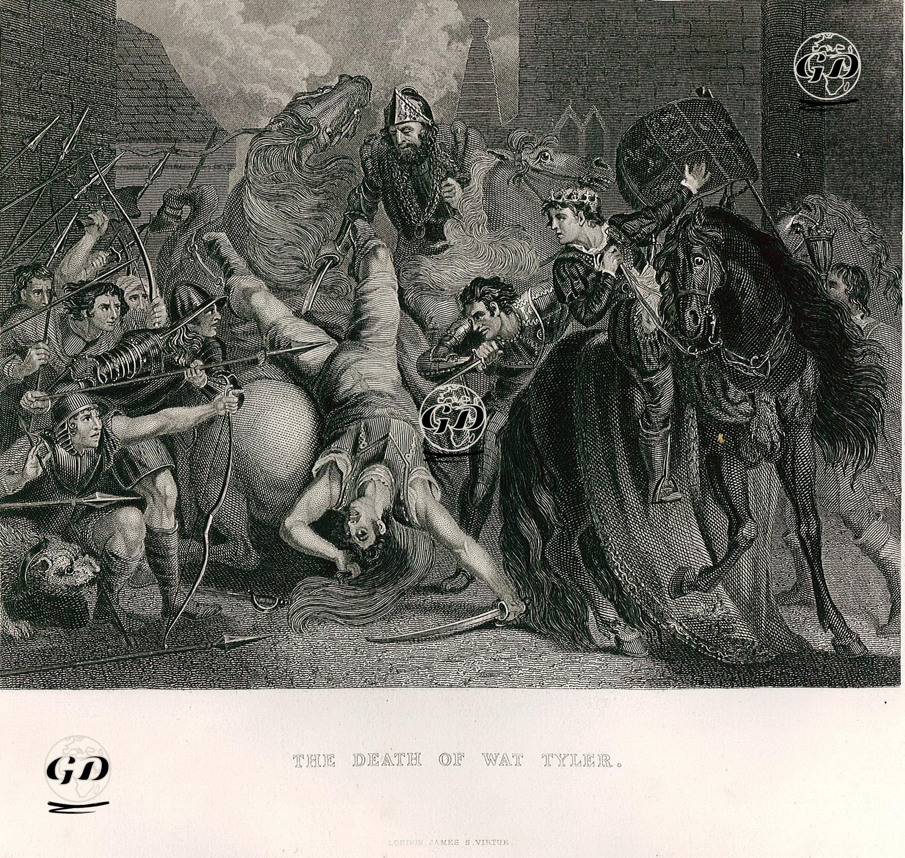1381 Tarihinde Smithfield'te Londra Belediye Başkanı William Walworth'un Köylü Ayaklanmasının Lideri Wat Tyler'ı Öldürmesi -  - 1859