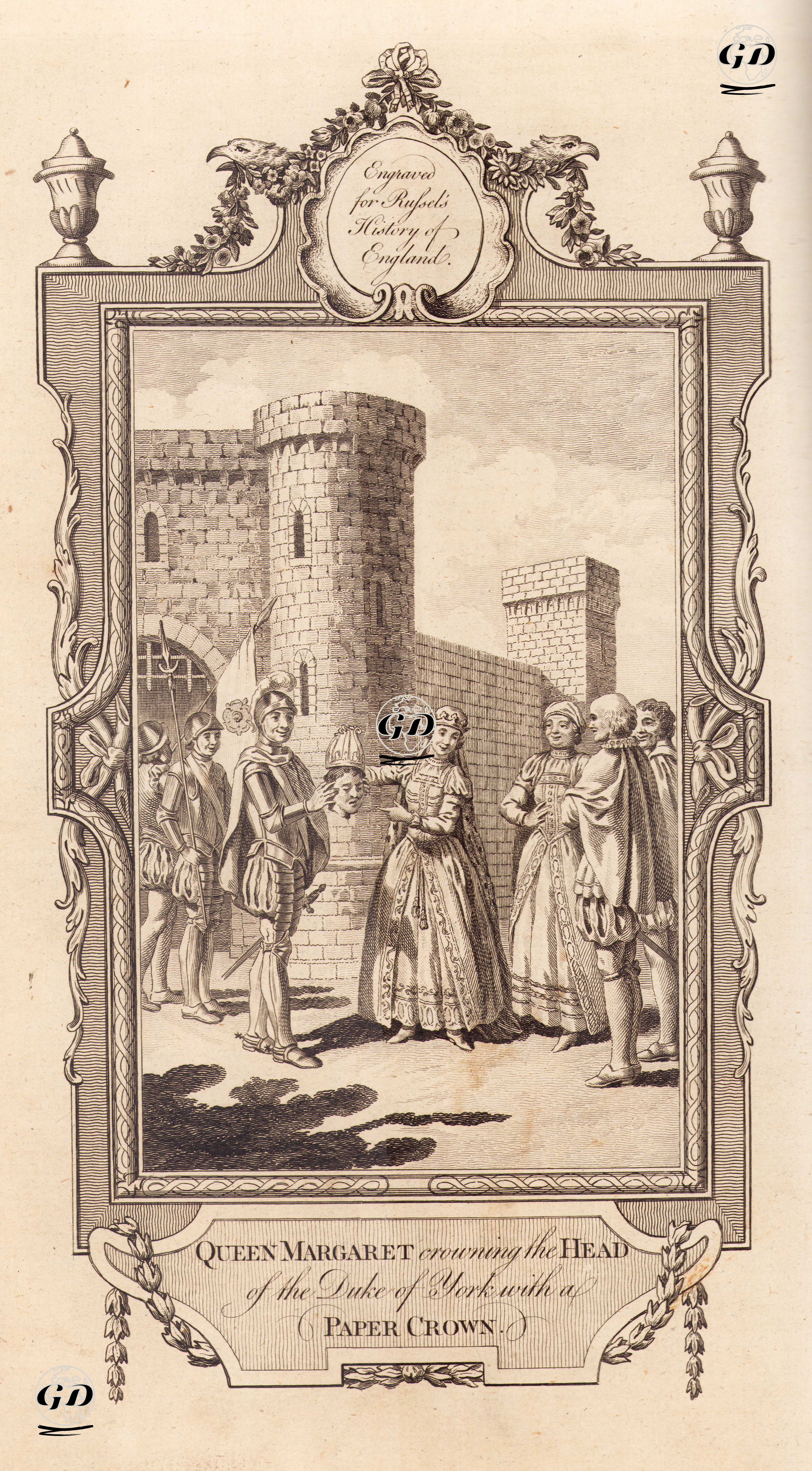İngiltere Kralı VI.Henry'nin Eşi Kraliçe Margaret York Dükü'nün Kesik Başına Kağıttan Taç Takması -  - 1780
