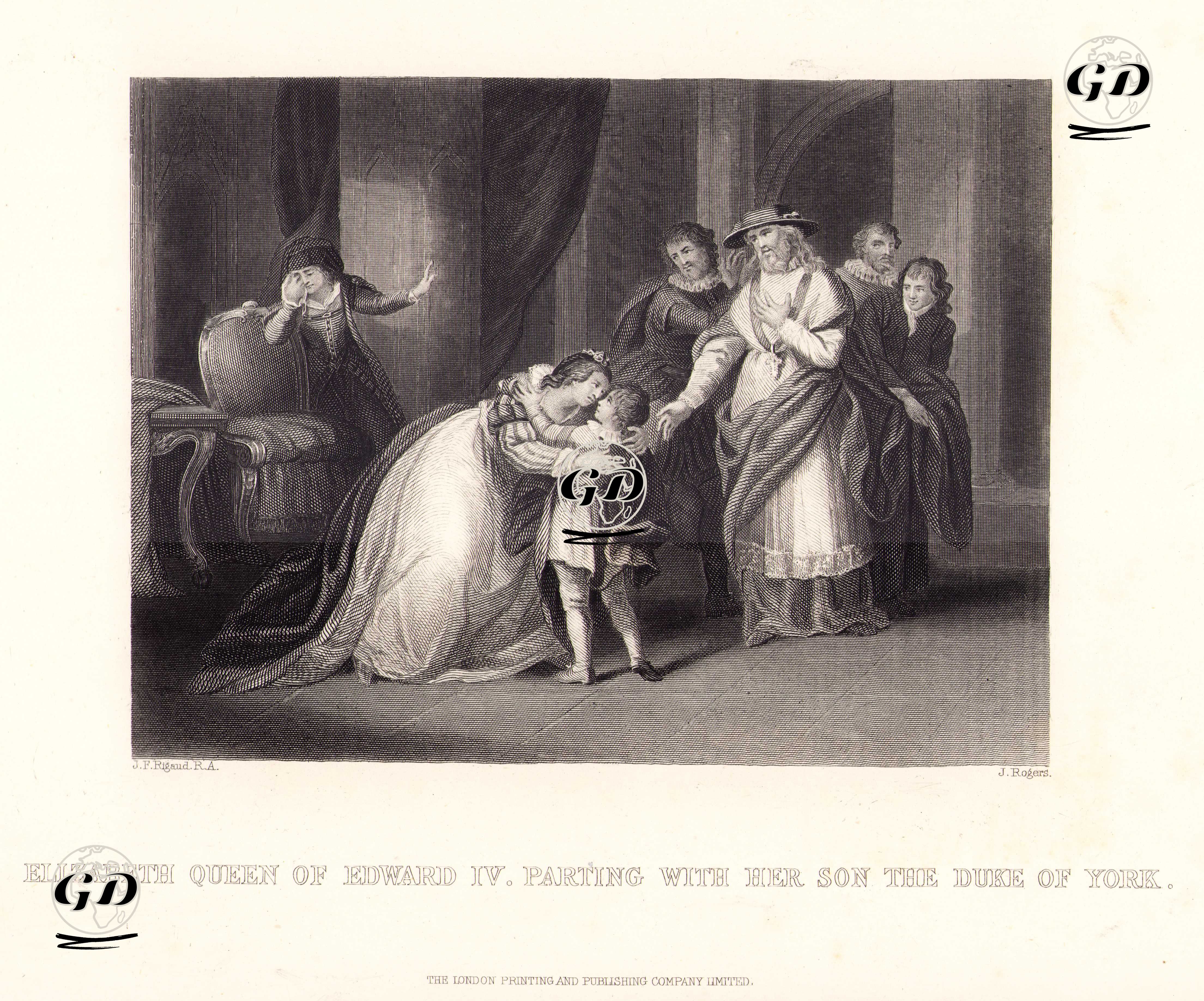 Kraliçe Elizabeth Woodville Küçük Oğlu York Dükü Richard'ı Londra Kulesi'ne Götürülmek Üzere Canterbury Başpiskoposu Thomas Bourchiere'ye Teslim Etmesi - John Francis Rigaud (1742-1810) - 1830's