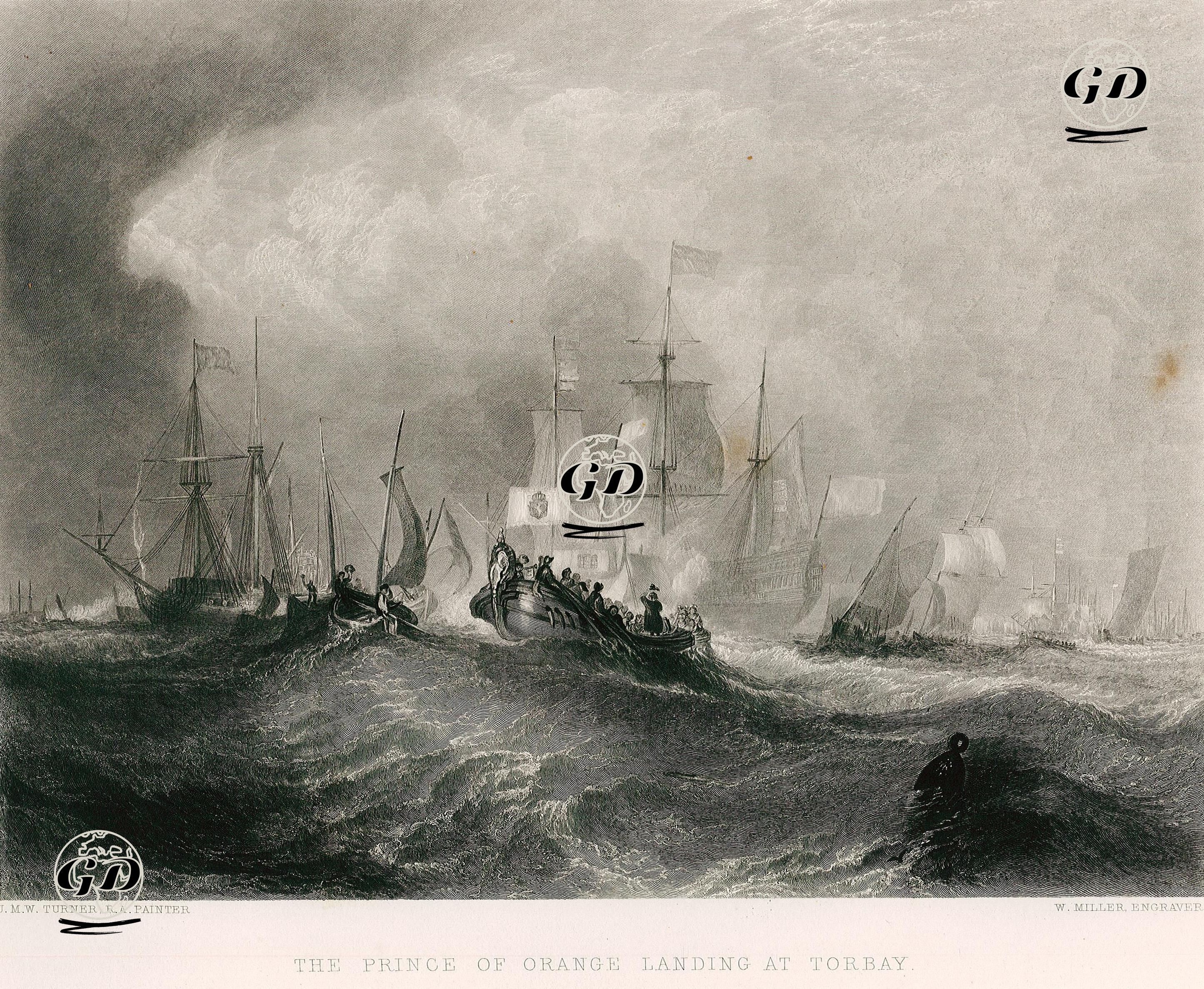 Oranj Prensi III.William'ın İngiltere Kralı II.James Tahtan İndirmek İçin İngiltere'de Torbay'a Gelişi - Joseph Mallord William Turner (1775-1851) - 1850's-1870's