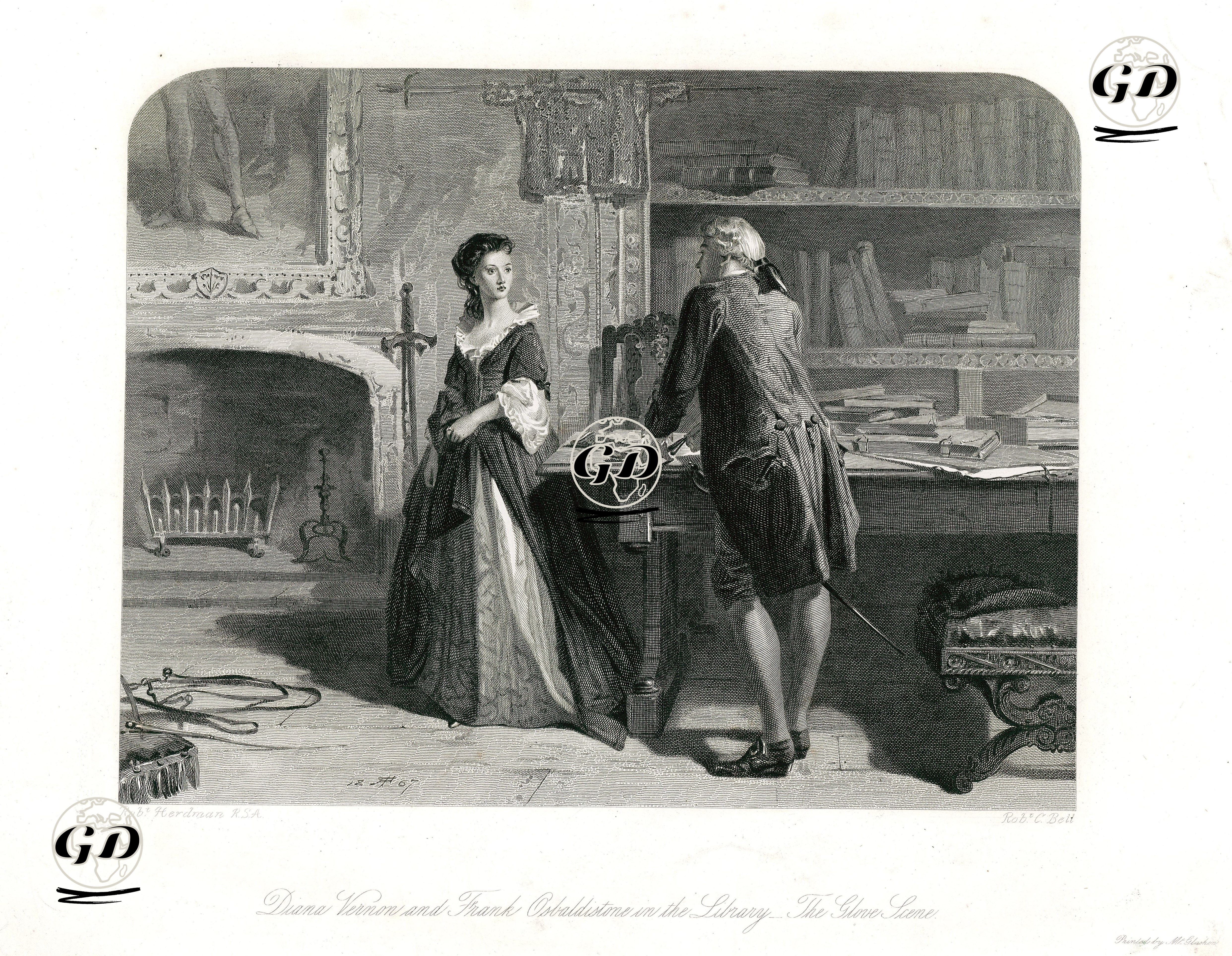 Diana Vernon Ve Frank Osbaldstone Kütüphanede, Eldiven Sahnesi - Robert Herdman (1829-1888) - 1868