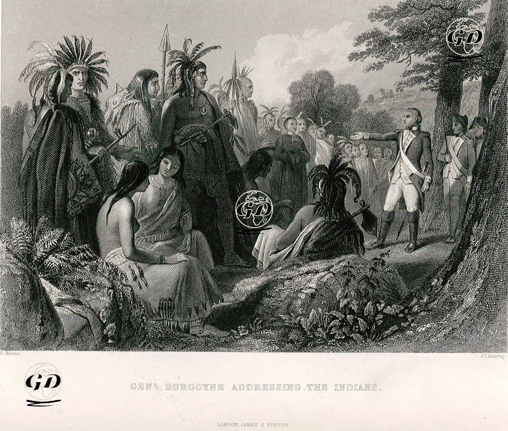 General John Burgoyne'nin Amerika Devrimi Sırasında Amerika Yerlileri İle Konuşması - Henry Warren (1794-1879) - 1859