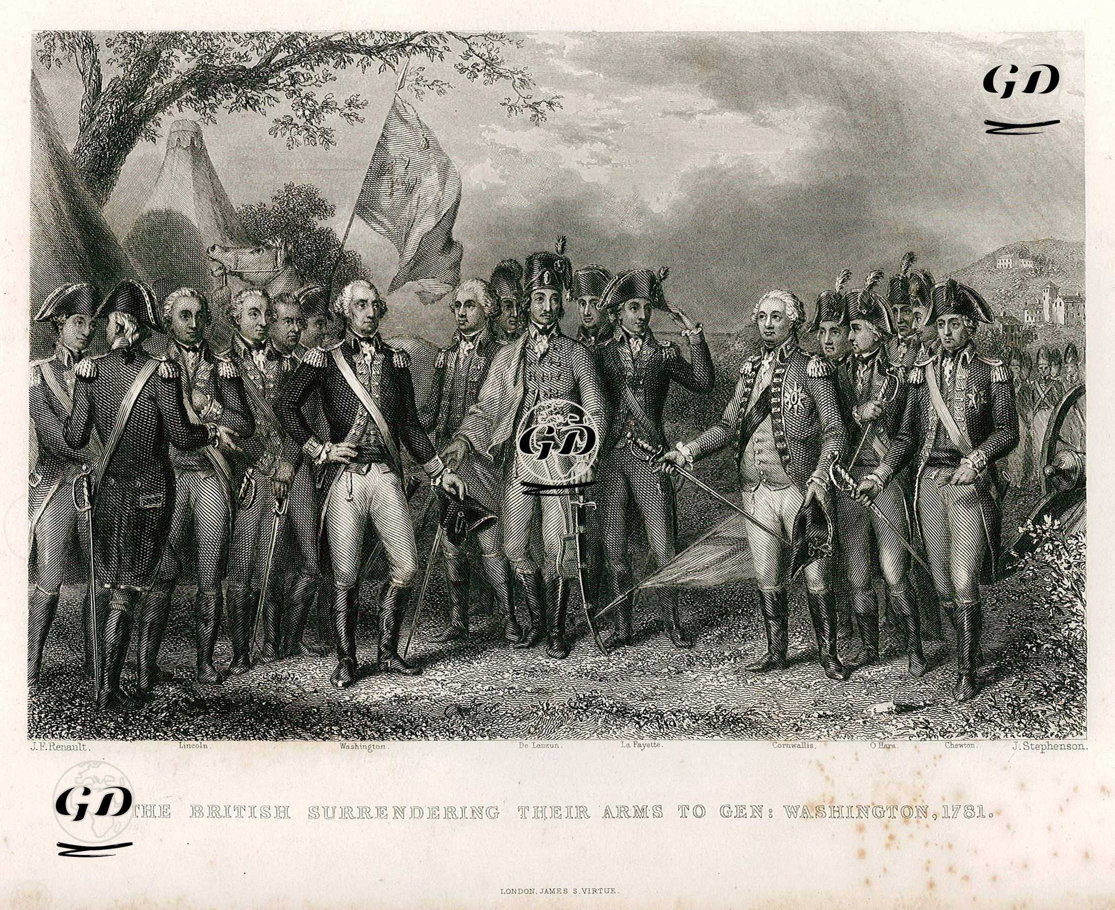 The British Surrendering Their Arms To Gen. Washington, 1781-Lincoln, Washington, De Lauzen, La Fayette, Cornwallis, O'Hara, Chewton - John Francis Renault (1781-1815) - 1859