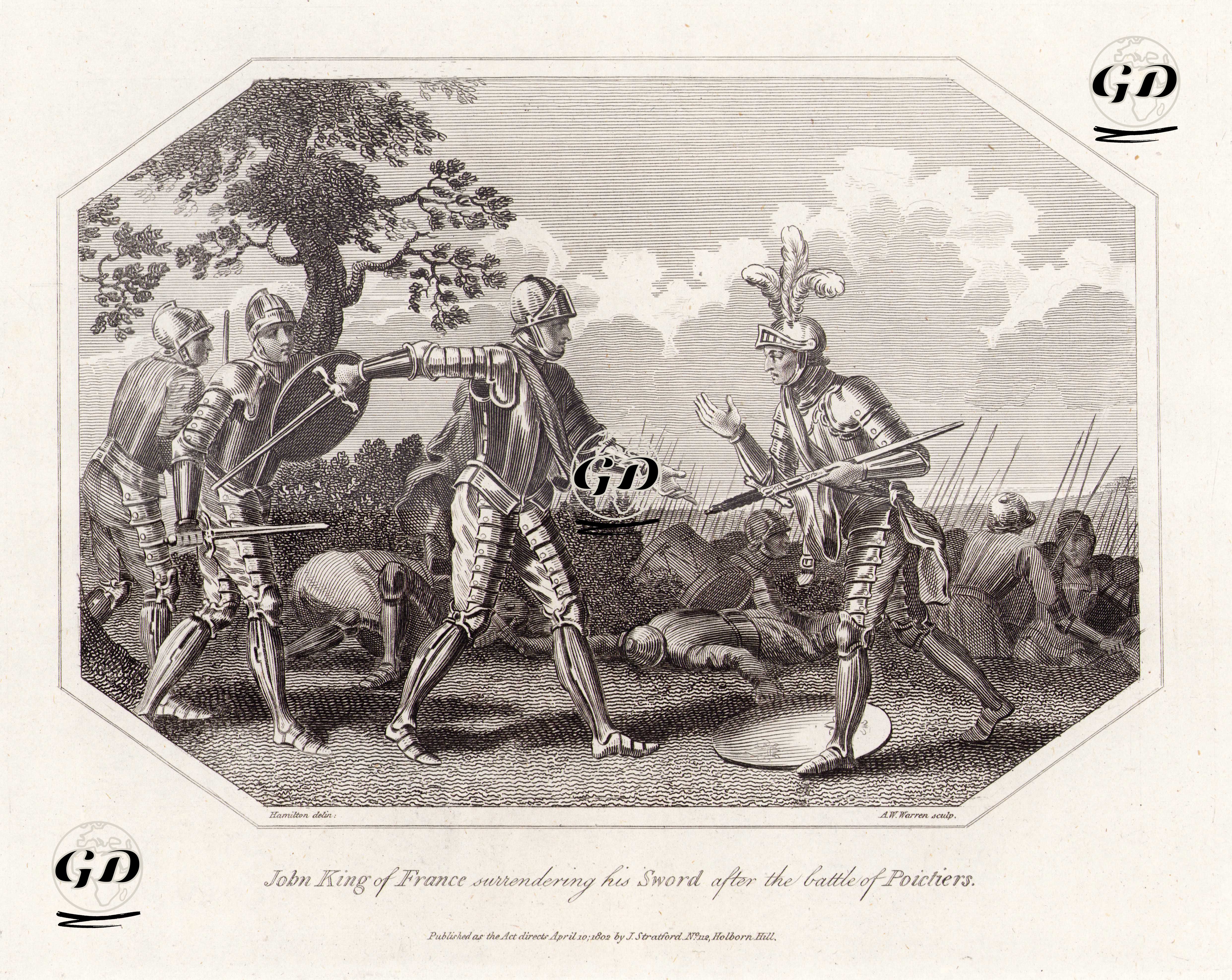 Yüzyıl Savaşları Sırasında Gerçekleşen  Poitiers Savaşı'nda (19 Eylül 1356) Fransa Kralı John'un İngilizlere Teslim Olması - William Hamilton (1751-1801) - 1802