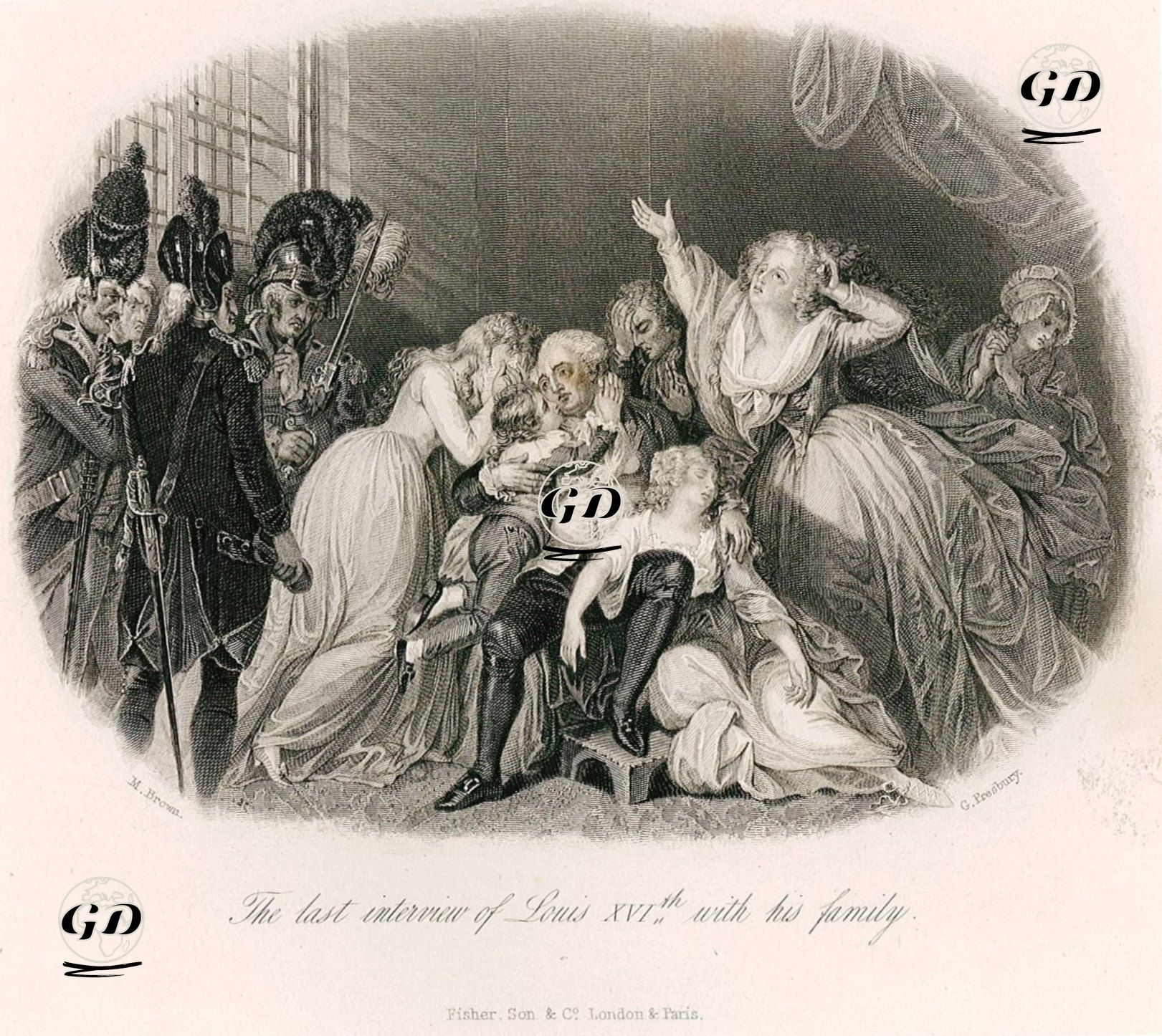 21 Ocak 1793 Tarihinde İdam Edilmeden Önce Fransa Kralı XVI.Louis'in Ailesi İle Son Görüşmesi - M.Brown - 1840's