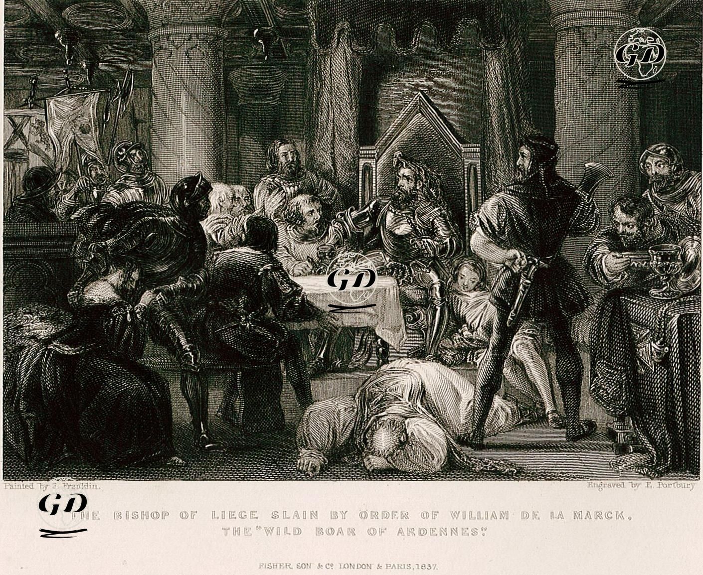 The Bishop Of Liege Slain By Order Of William De La Marck, The "Wild Boar Of Ardennes" - J.Franklin - 1837