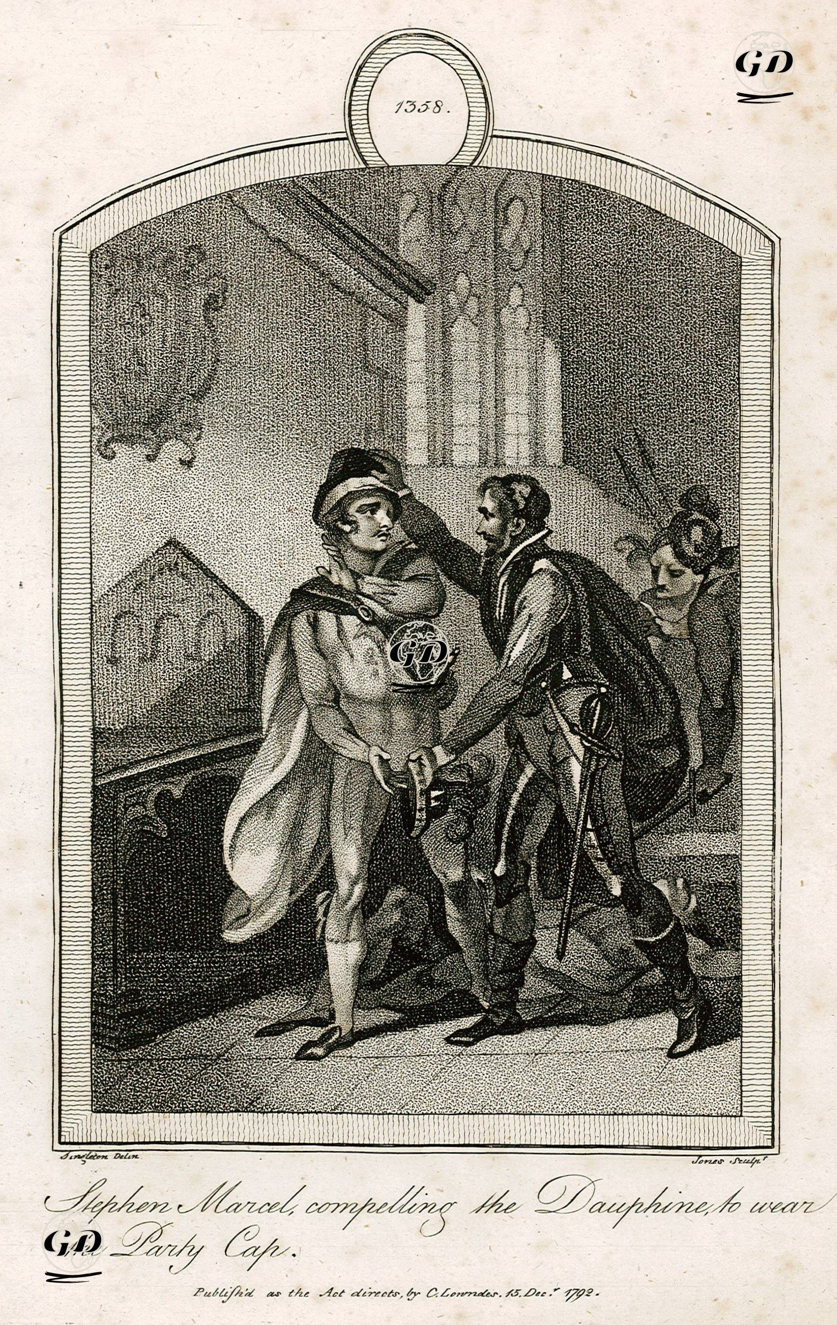 1358 Yılında Halk Tarafından Sarayın İşgali Sırasında Stephen Marcel Fransa Kralının Oğlunu Kurtarmak İçin  Şapkasını Zorla Değiştirmesi  - Henry Singleton (1766-1839) - 1792