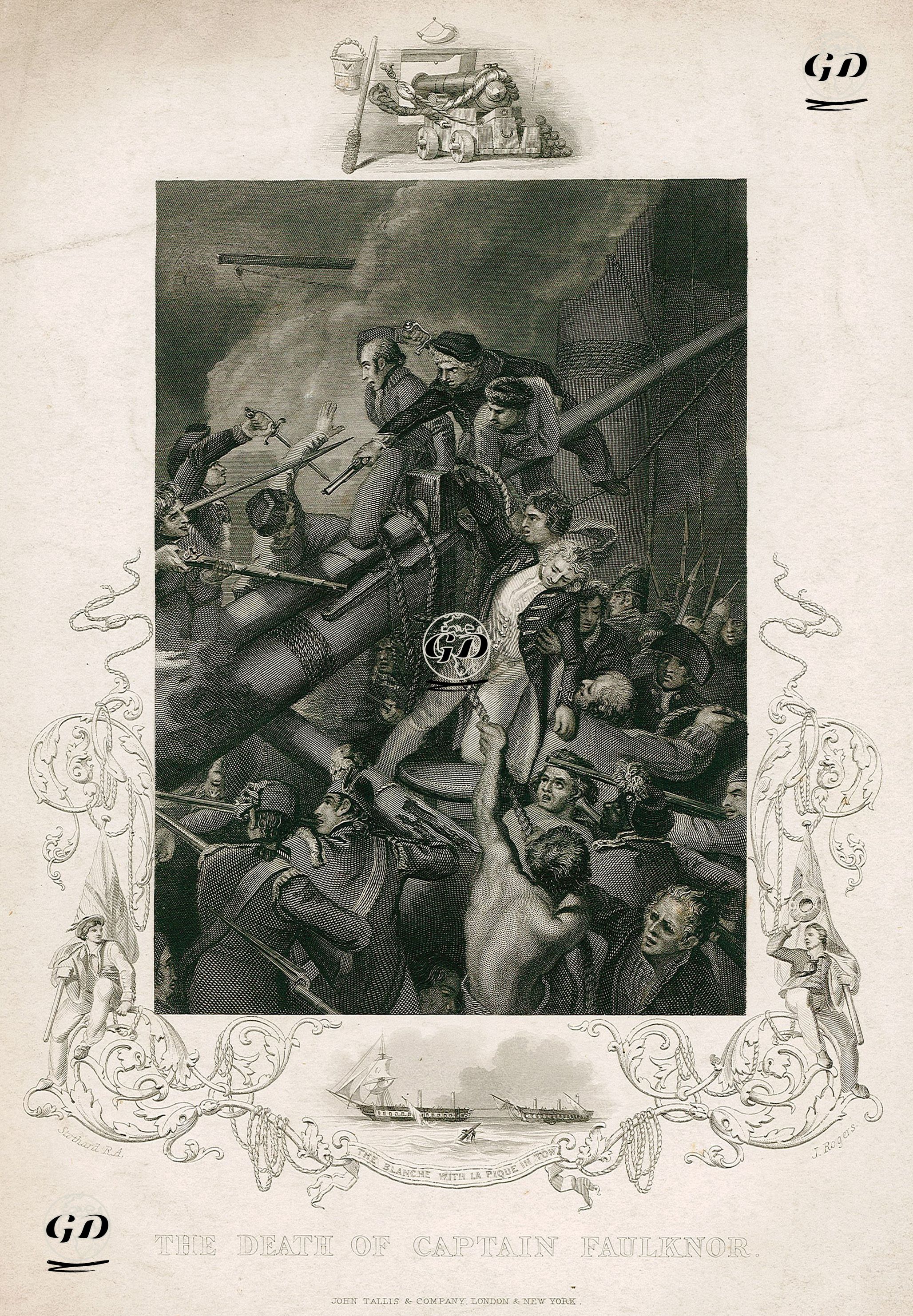 Fransız Devrim Savaşları Sırasında 5 Ocak 1795 Tarihinde Kaptan Robert Faulknor'un Gemisi HMS Blanche'nin Fransız Gemisi La Pique'ye Ele Geçirirken 
Ölmesi-İngiliz HMS Blanche Gemisinin Ele Geçirdiği Fransız La Pique Gemisini Çekmesi - Thomas Stothard (1755-1834) - 1850's