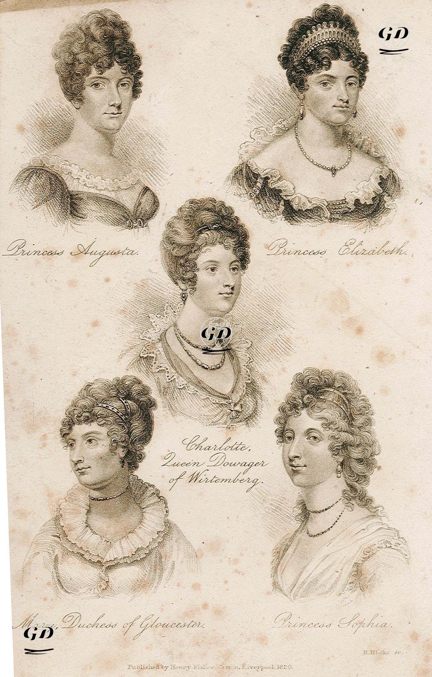 Princess Augusta, Princess Elizabeth, Charlotte Queen Dowager Of Wirtemberg, Mary Duchess Of Gloucester, Princess Sophia  -  - 1820