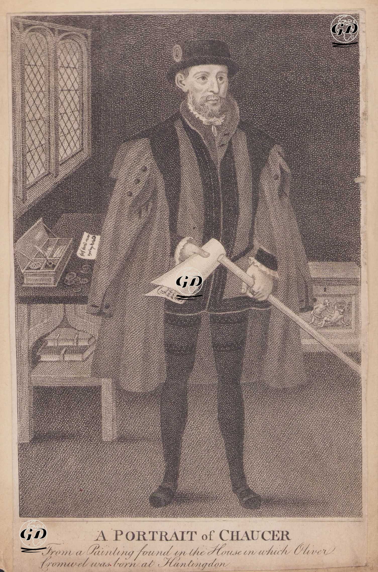 Oliver Cromwel'in Huntingdon'da Doğduğu Evde Bulunan Bir Tablodaki Geoffrey Chaucer'in Portresi -  - 1780's-1790's