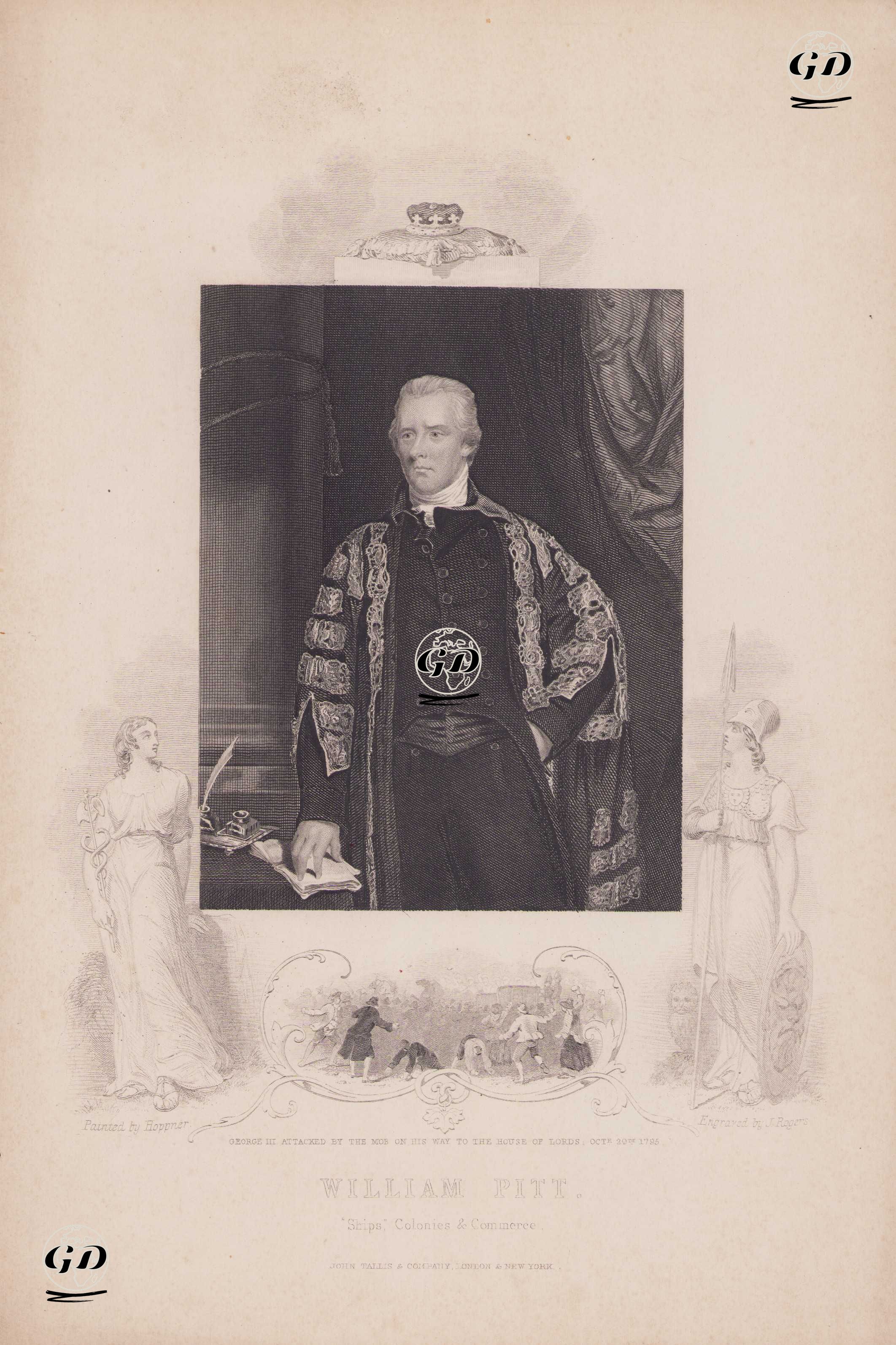 William Pitt-29 Ekim 1795 Tarihinde İngiltere Kralı III.George'nin Lordlar Kamarası'na Giderken Kalabalık Tarafından Saldırıya Uğraması - John Hoppner (1758-1810) - 1850's