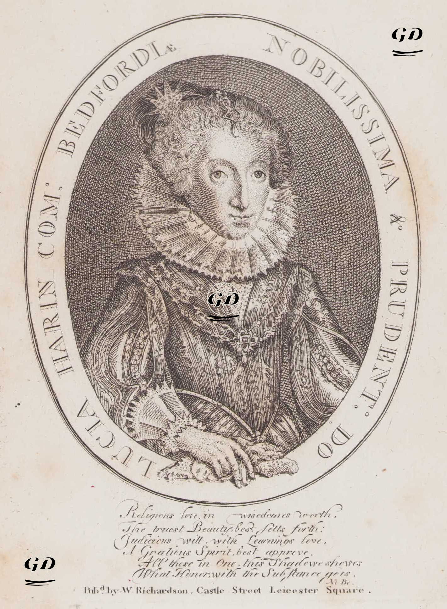 Lucy Russell (Harington), Countess of Bedford, Nobilissima & Prudent. Do Lucia Harin Com Bedfordi -  - 1780's-1790's