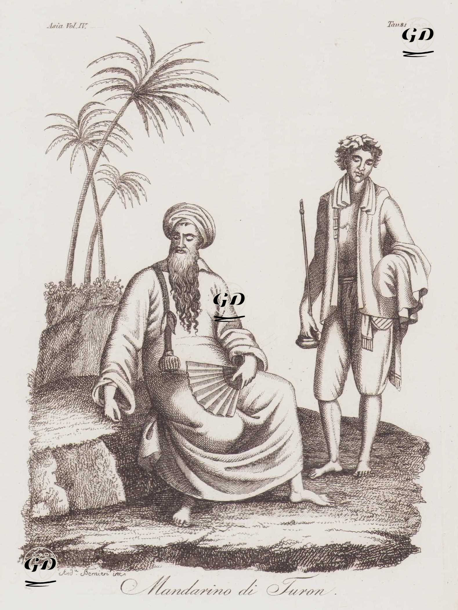 Mandarino di Turon, Asia Vol. IV. Tav.81. (Mandarin or Magistrate of Turon (Da Nang) Attended By His Pipe-Bearer) -  - 1820's-1840's