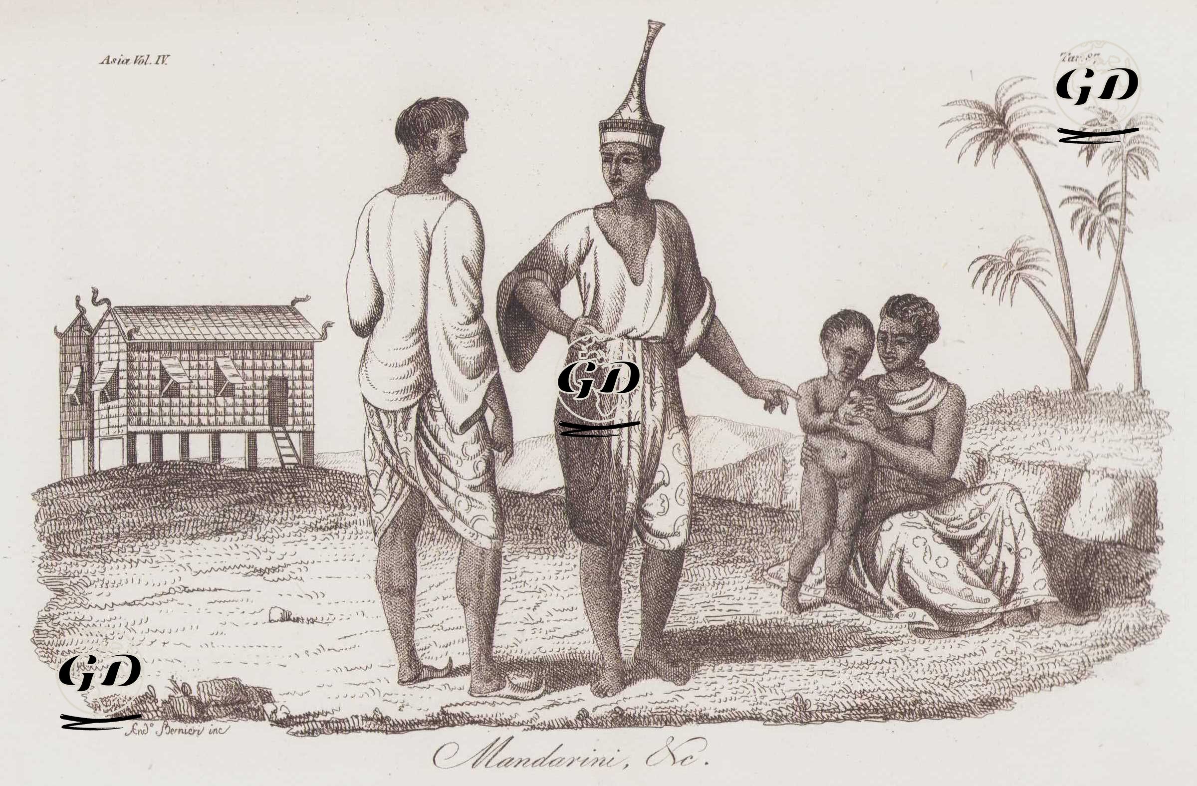 Mandarini & c., Asia Vol. IV. Tav.87. (Nobles Dressed in Silk from the Kingdom of Siam (Thailand)) -  - 1820's-1840's