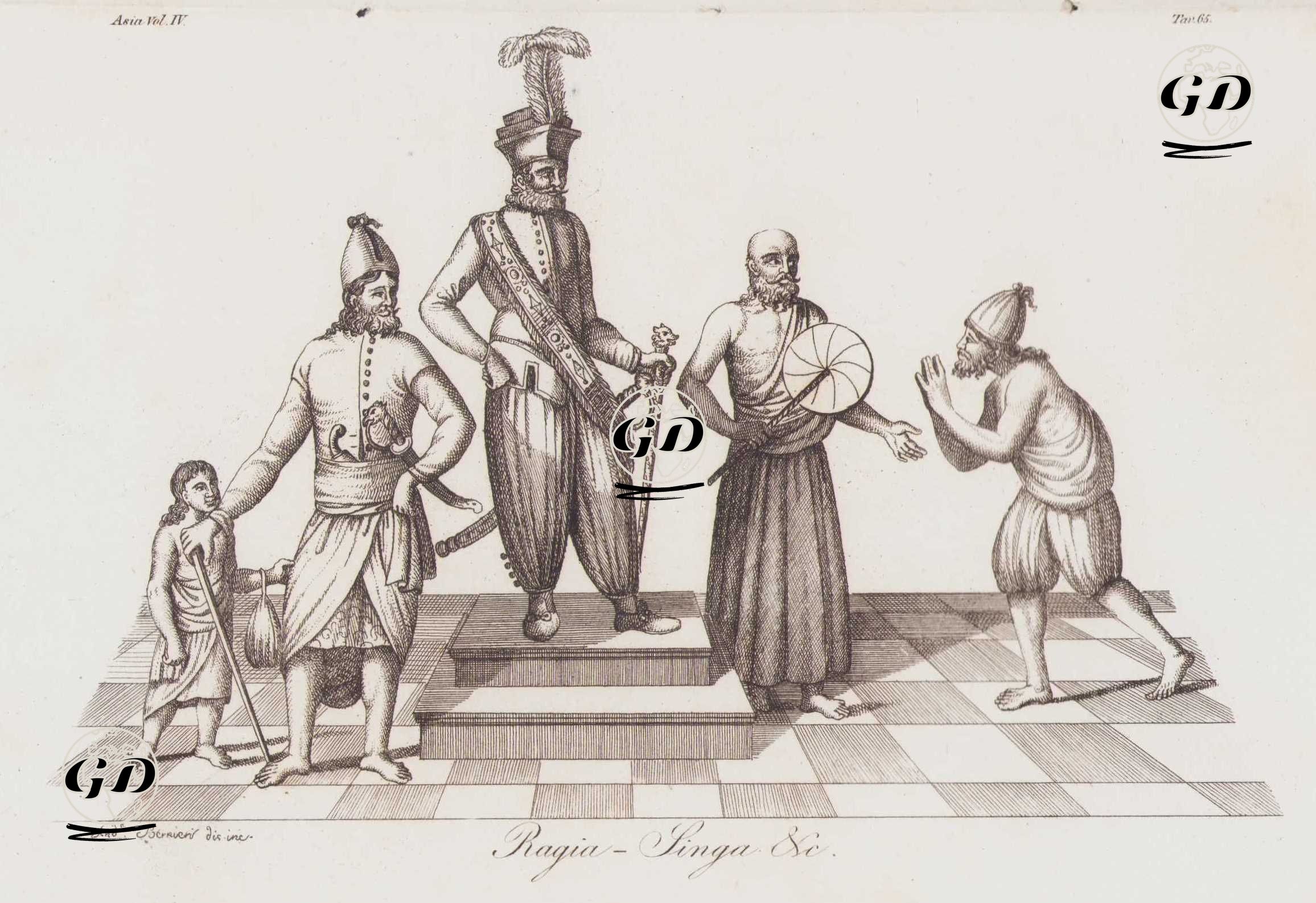 Sri Lanka'daki Kandy Krallığı'nın Üçüncü Kralı II.Rajasingha, Baş Rahip (Tirinanxy), Sri Lanka Soylusu ve Bir Köylü, Asya Cilt IV. Resim 65. -  - 1820's-1840's