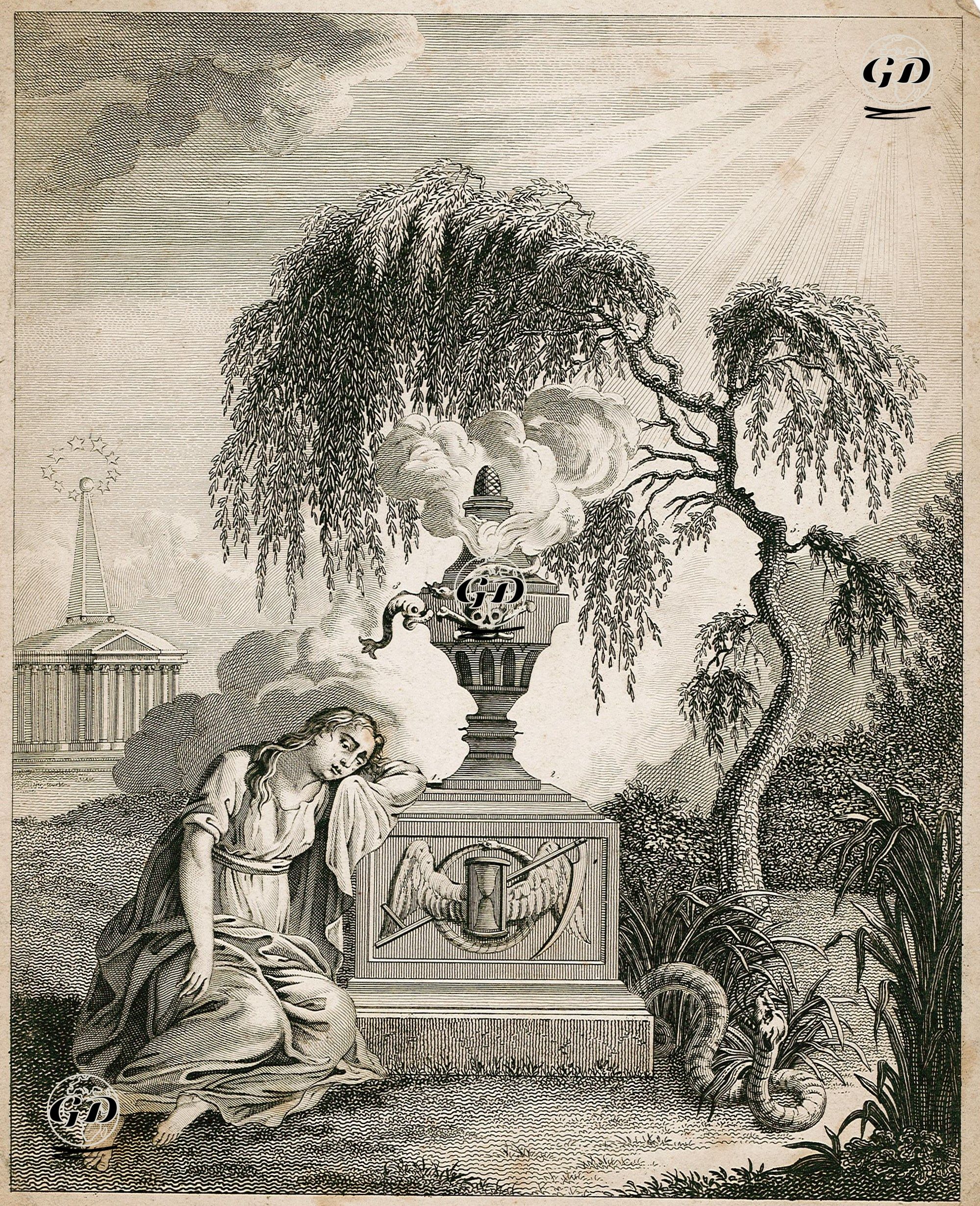 Fransa Kralı XVI. Louis ve Ailesinin Gizli Silüetleriyle Gizemli Ayaklı Vazo ve Ağlayan Söğüt, 1. Fransa Kralı XVI. Louis, 2.Kraliçe Marie Antoinette (La Reine), 3.Fransa Thatının Varisi XVI. Louis'in Oğlu Louis Ferdinand (Dauphin), 4. XVI. Louis'in Büyük Çocuğu Marie Therese de France (Madame 1 ere) 5. XVI. Louis'in Kızkardeşi Madame Elisabeth -  - 1793-1800