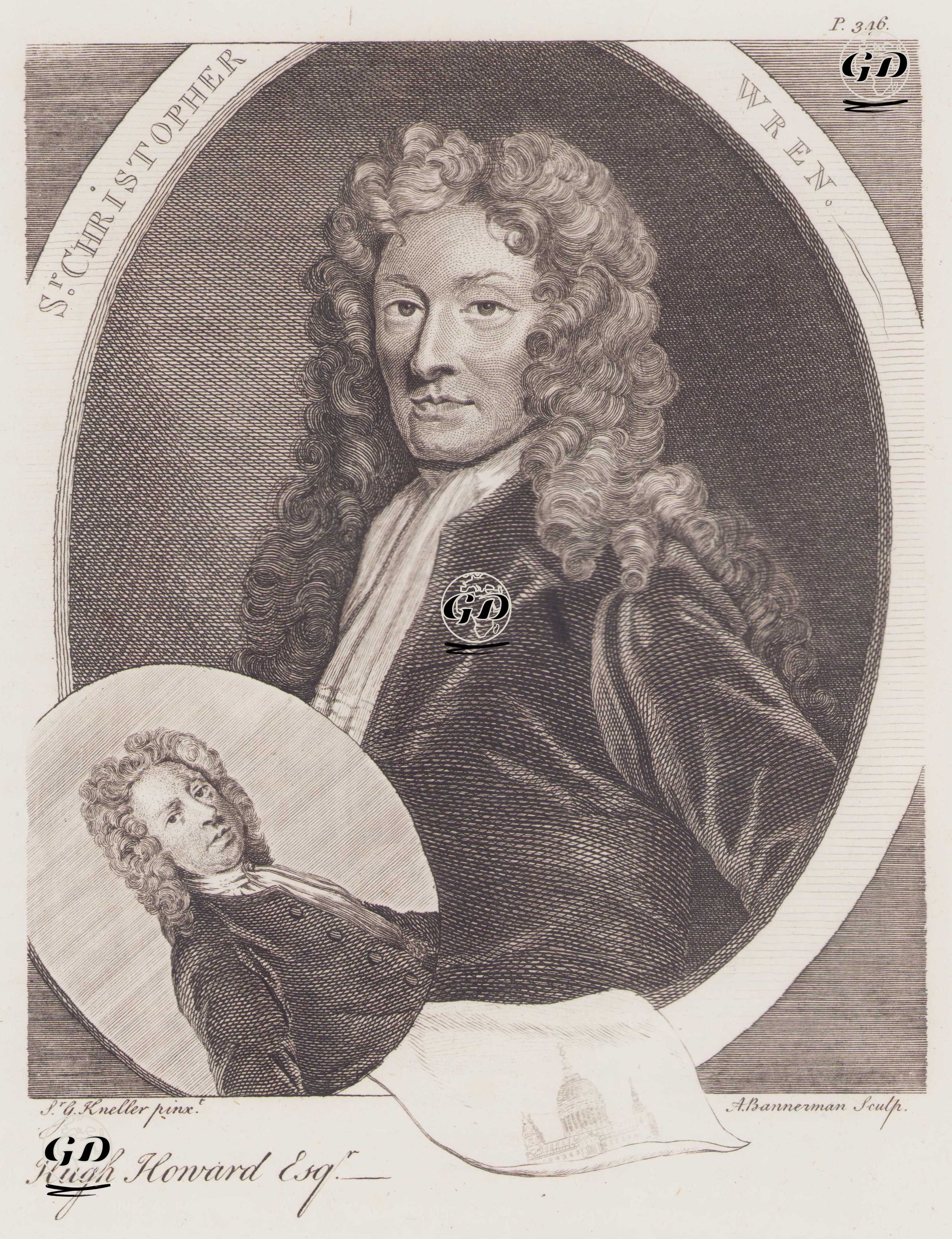 Sir Christopher Wren (1632-1723) and Hugh Howard (1675-1738) - Godrey Kneller (1646-1723) - 1805