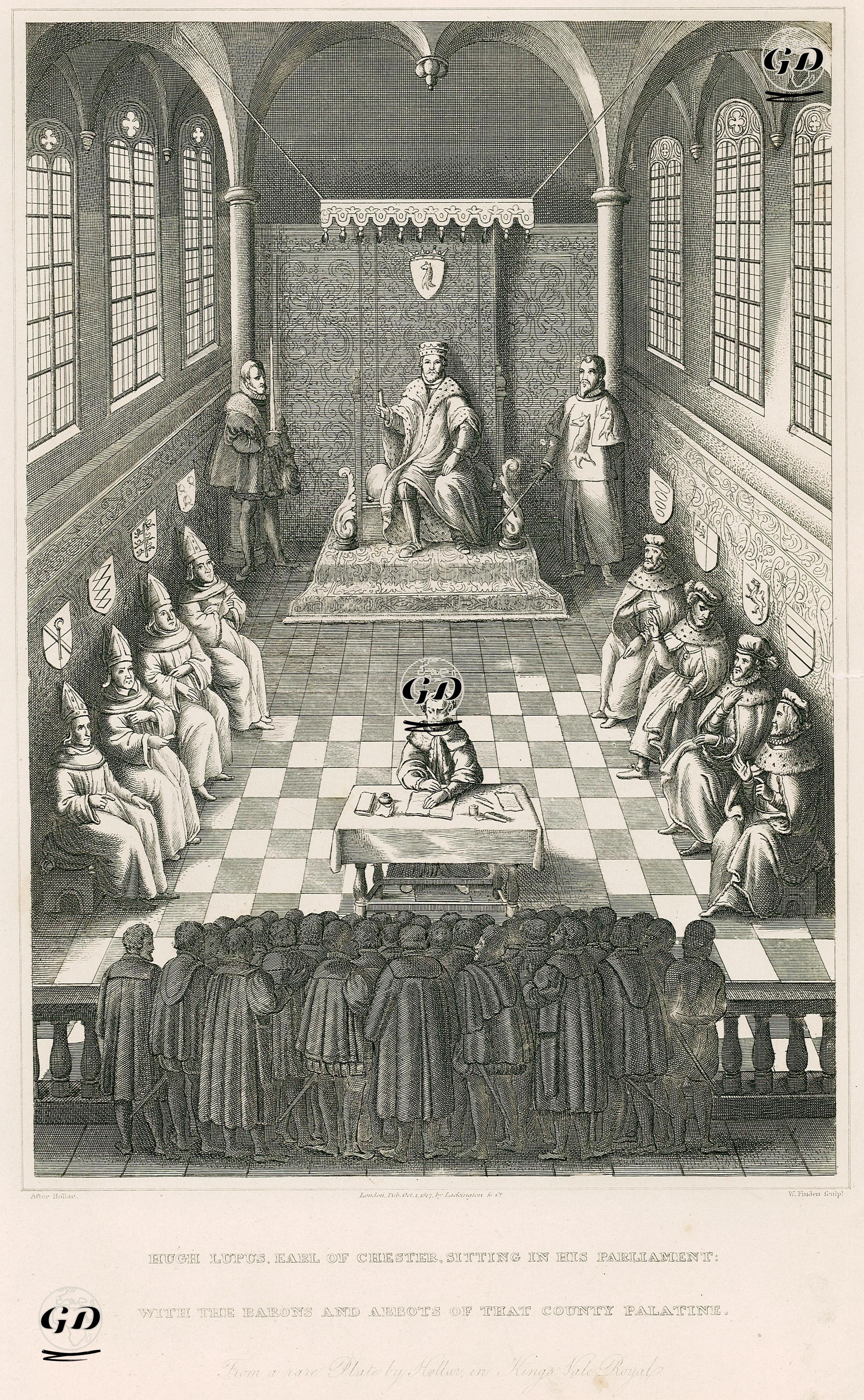 Hugh Lupus, Earl Of Chester, Sitting In His Parliament, With The Barons And Abbots Of That County Palatine - Wenceslaus Hollar (1607-1677) - 1817