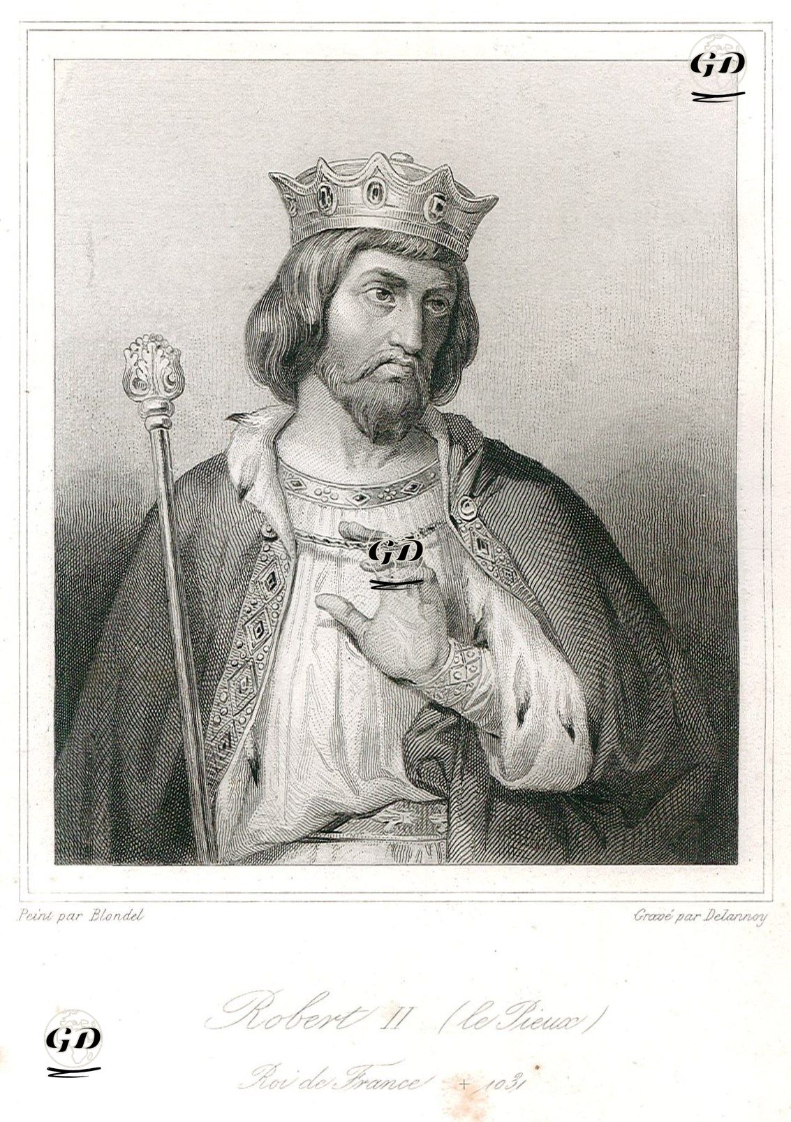 Fransa Kralı  II. Robert (Dindar Ve Bilge Kral)  (Kraliyet Dönemi 996-1031) - Merry-Joseph Blondel (1781-1853) - 1843