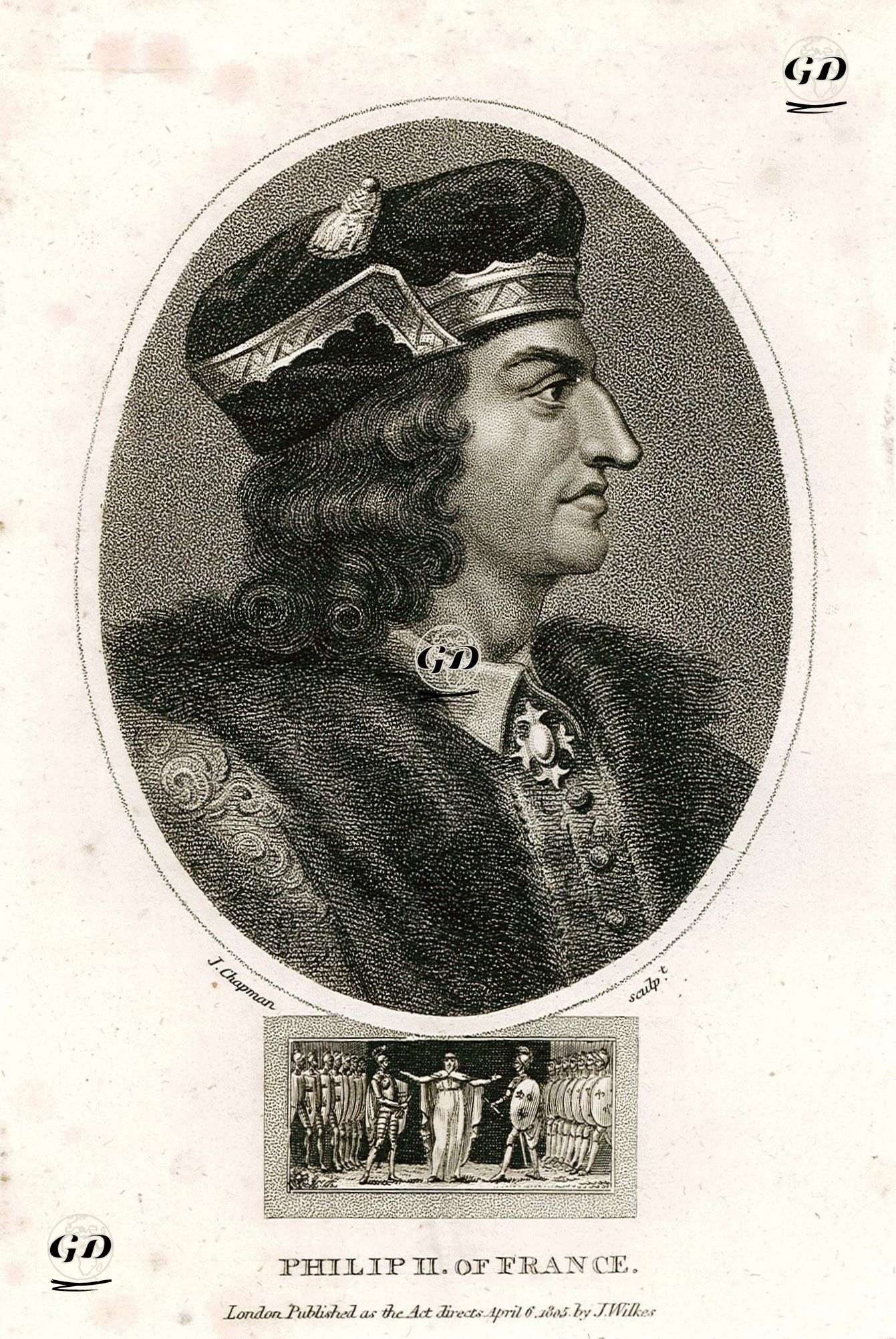 Fransa Kralı II. Philippe Augustus (Yüce Kral) (Kraliyet Dönemi 1180-1223) -  - 1805