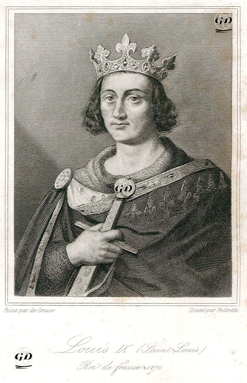 Fransa Kralı IX.Louis (Aziz Louis) (Kraliyet Dönemi 1226-1270) - Auguste De Creuse (1806-1839) - 1843