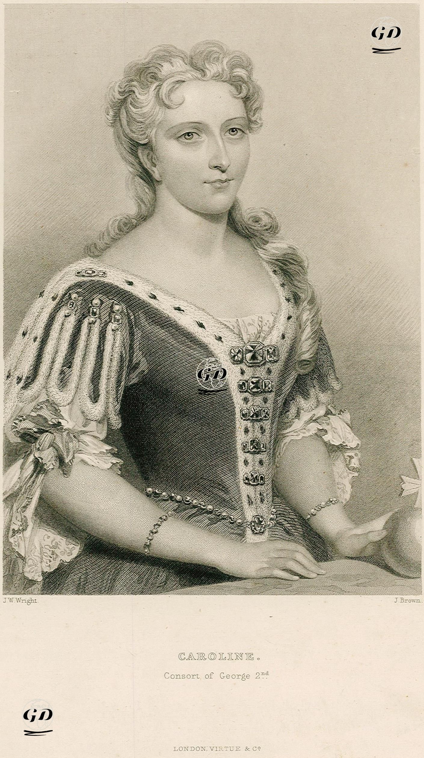 İngiltere Kralı II.George'nin Eşi Kraliçe Ansbachlı Caroline - John William Wright (1802 -1848) - 1851