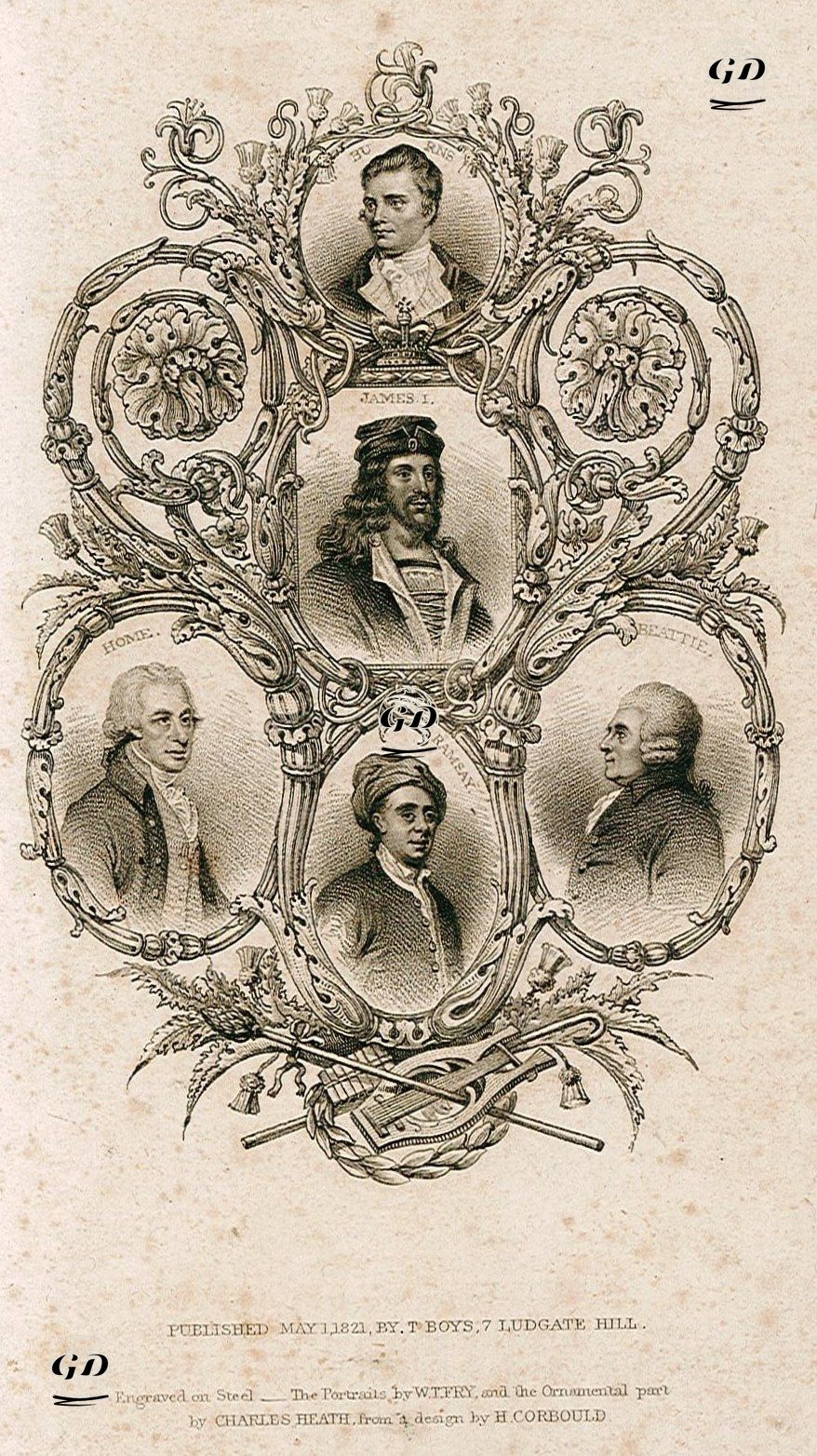 Robert Burns, İskoçya Kralı I.James, John Home, Allan Ramsay, James Beattie - William Thomas Fry (1789-1843)-Charles Heath (1785-1848)-
H.Corbuld (1787-1844) - 1821