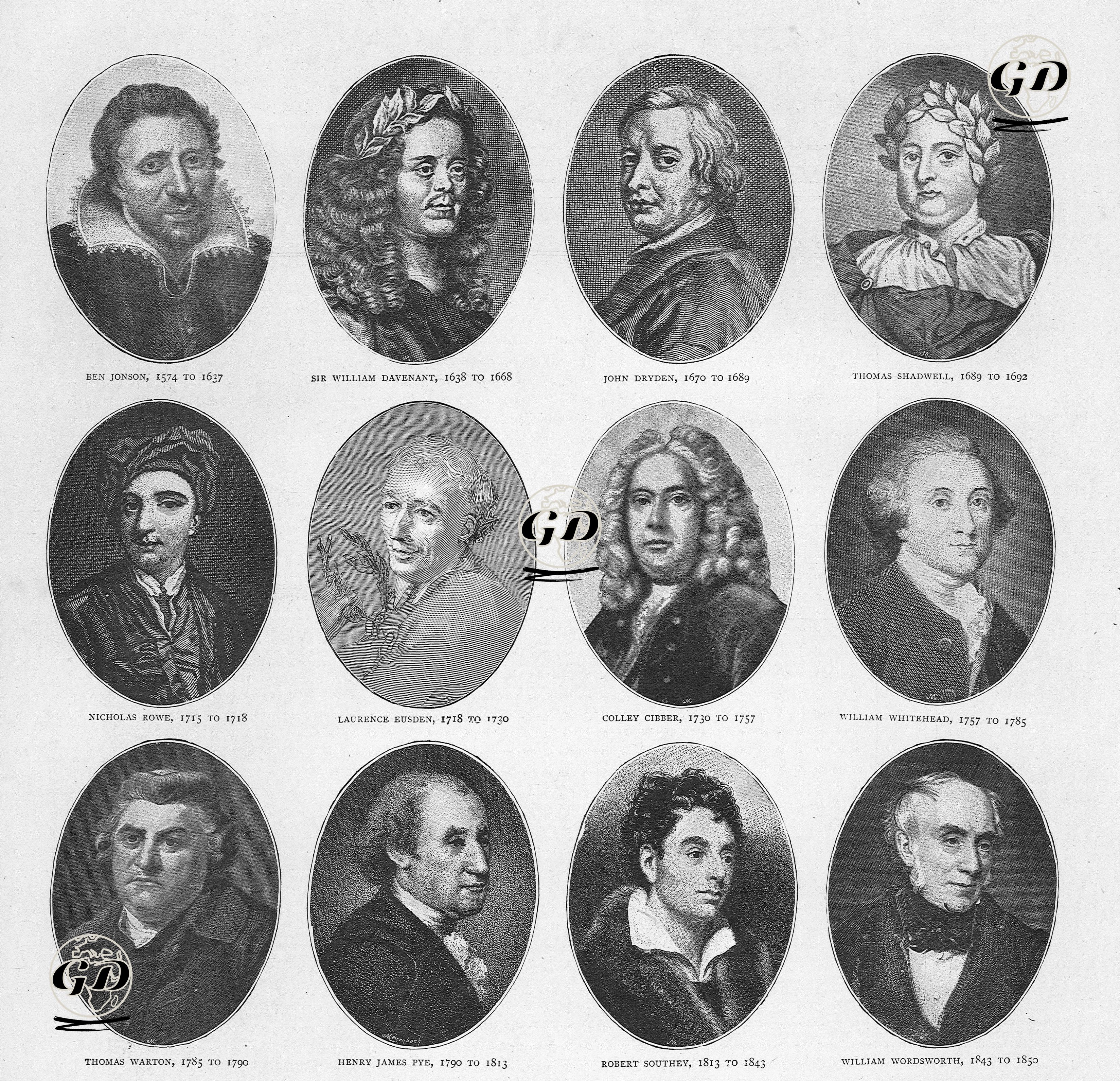 Şair Portreleri-Ben Jonson, William Davenant, John Dryden,Thomas Shadwell, Nicolas Rowe, Laurence Eusden, Colley Cibber,William Whitehead, Thomas Warton, Henry James, Robert Southey, William Wordsworth  -  - 1893