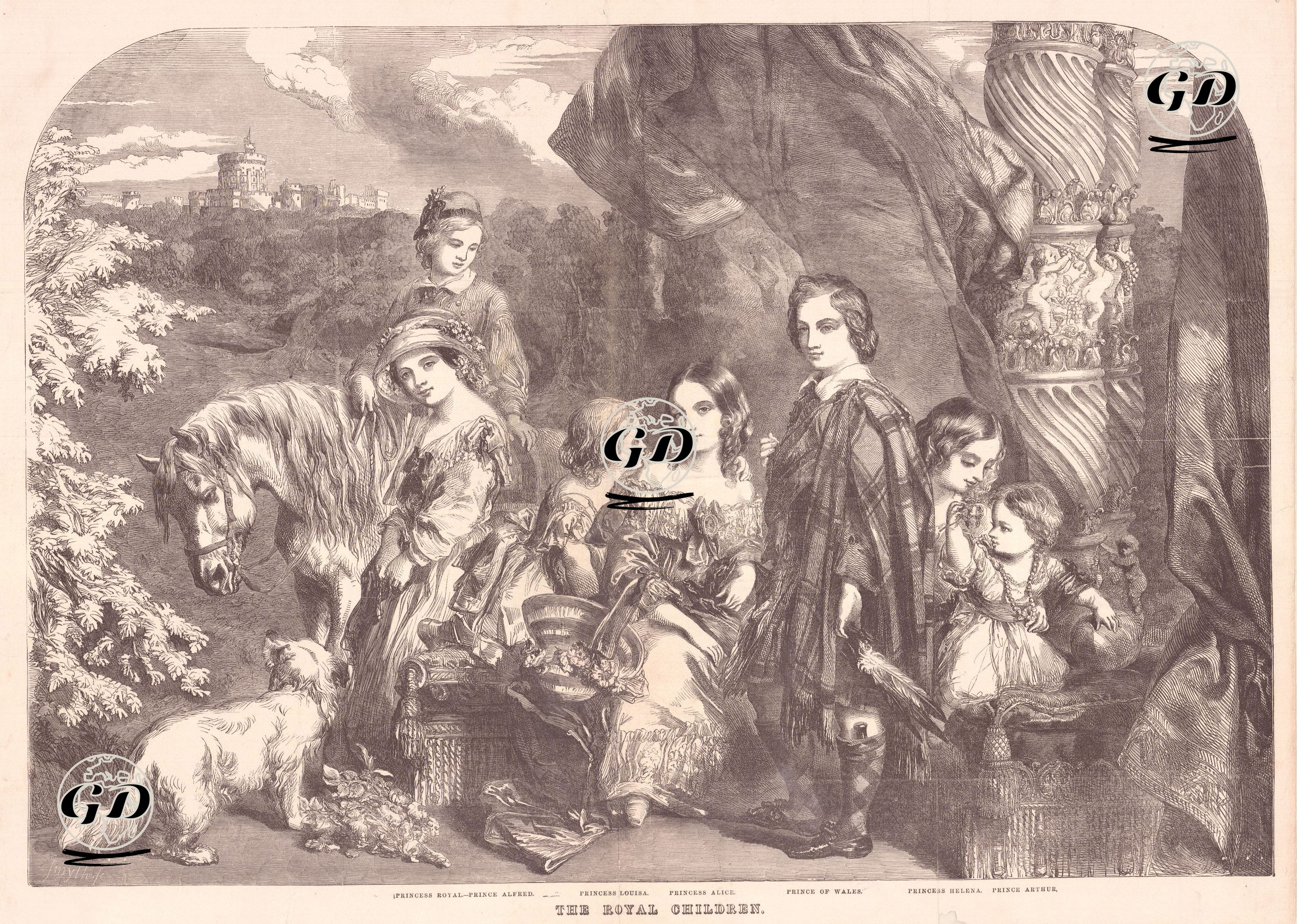 İngiliz Kraiyet Ailesinin Çocukları-Prens Alfred-Prenses Louisa-Prenses Alice-Galler prensi-Prenses Helena-Prens Arthur  -  - 1852
