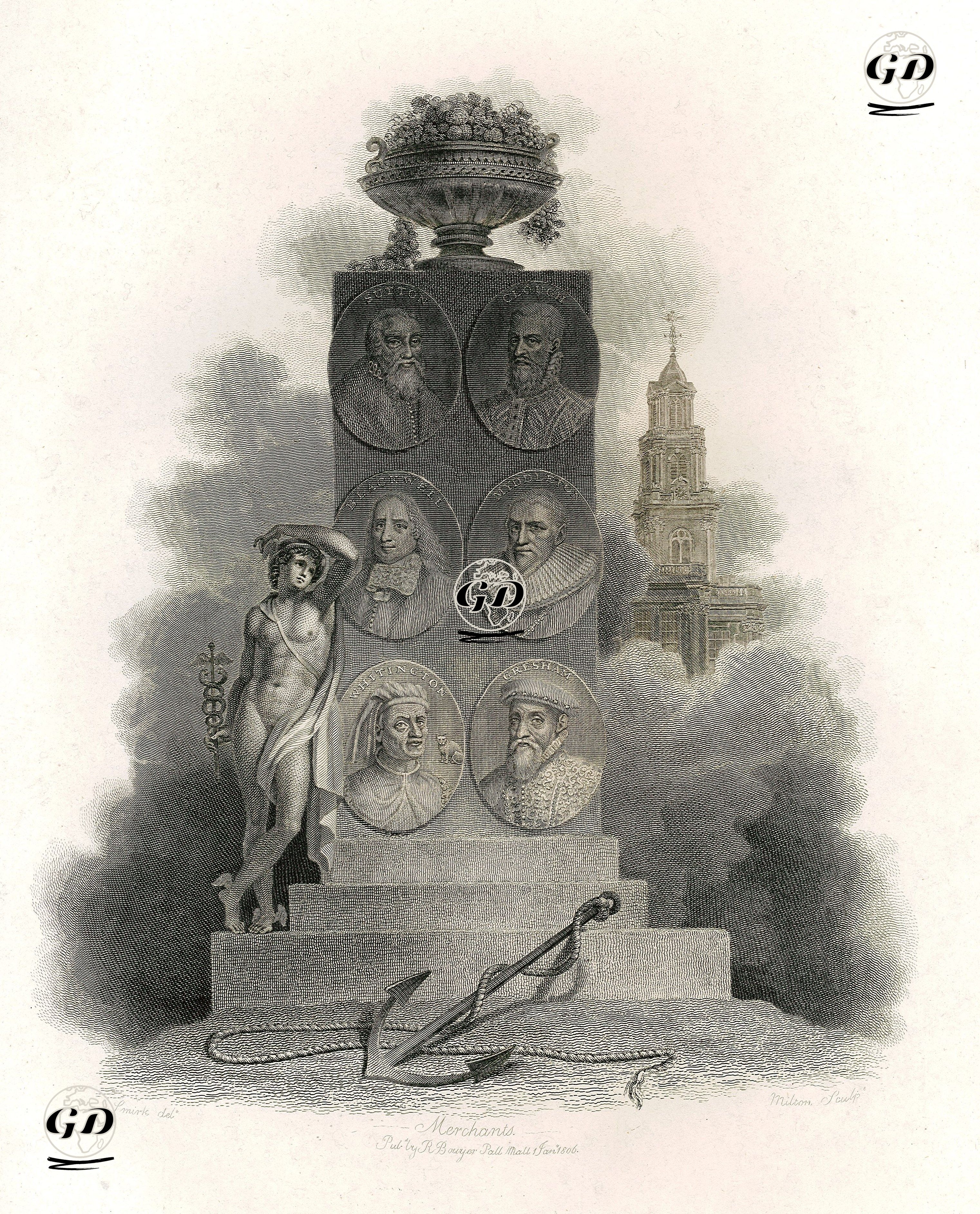 Tüccarlar-Sutton, Richard Clough, Blackwell, Myddleton, Richard Whittington, Thomas Gresham - Robert Smirke (1752-1845) - 1806