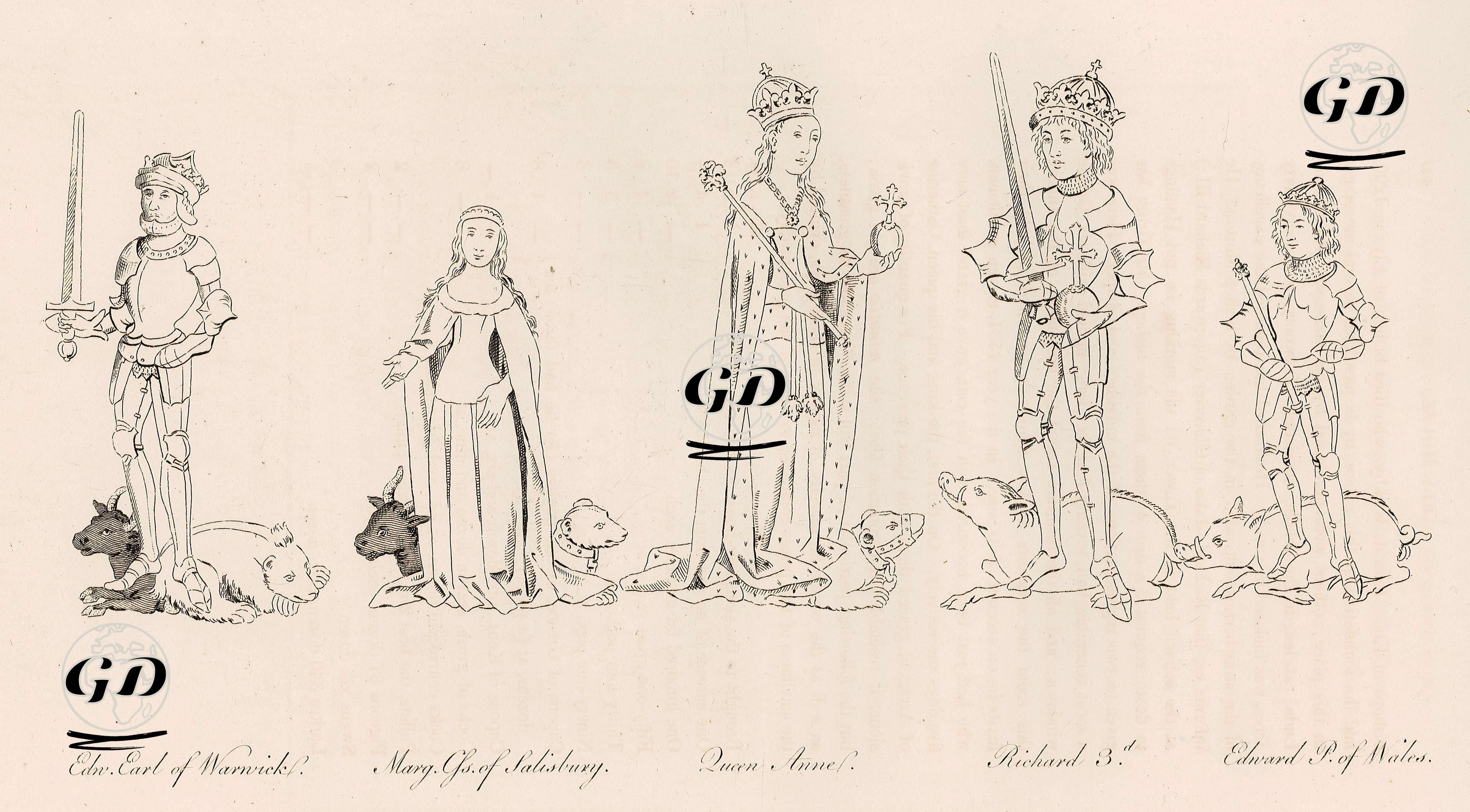 Warwick Lordu Edward, Salisbury Kontesi Leydi Margaret, Kraliçe Anne, Kral III.Richard, Galler Prensi Edward -  - 1800's