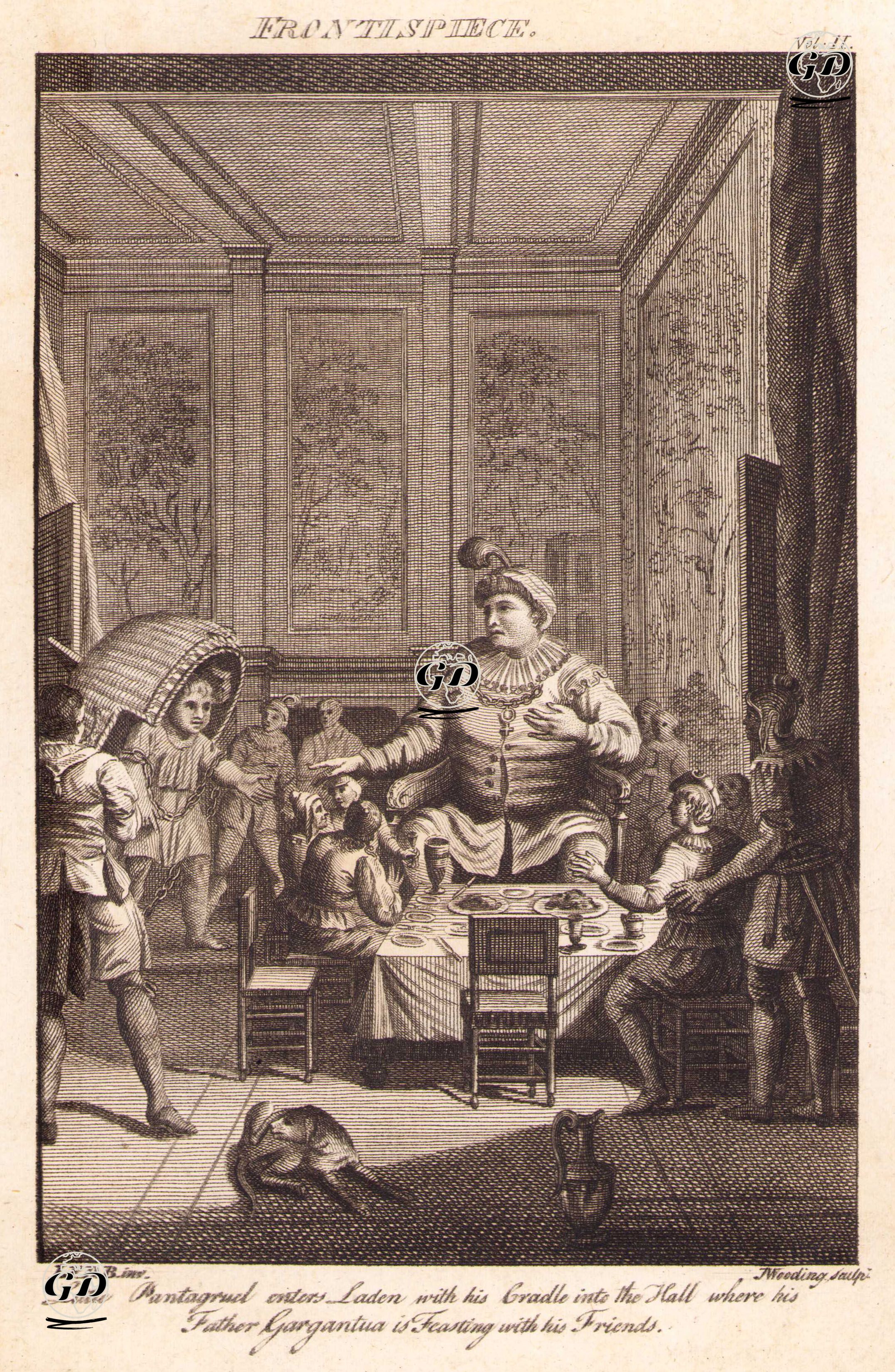 Baba Gargantua Arkadaşları ile Ziyafette iken Oğlu Pantagruel Beşiği ile Odaya Girmesi - L.F.D.B. - 1790's