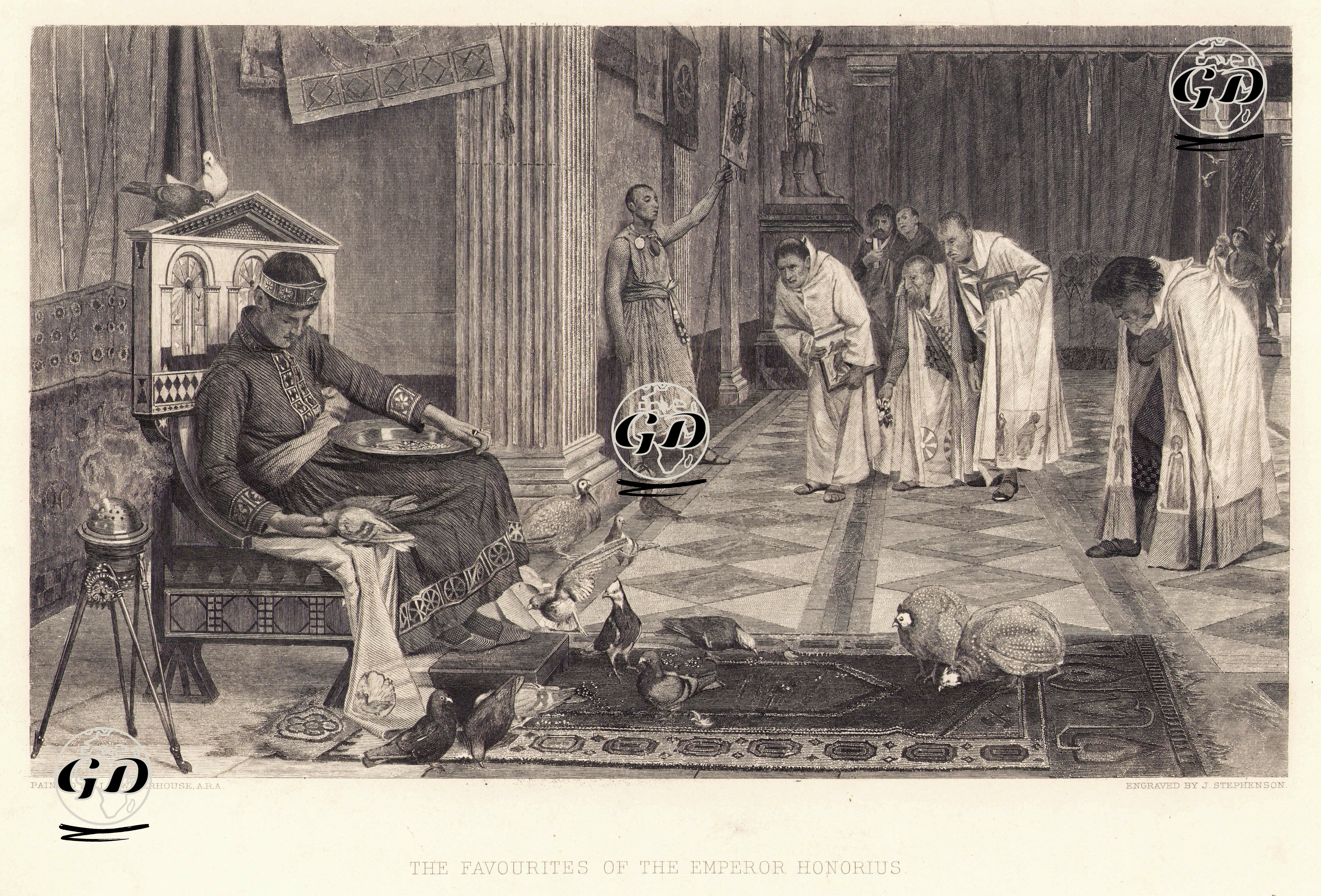 Batı Roma İmparatoru Flavius Honorius Güvercinleri Beslemesi - John William Waterhouse (1849-1917) - 1886