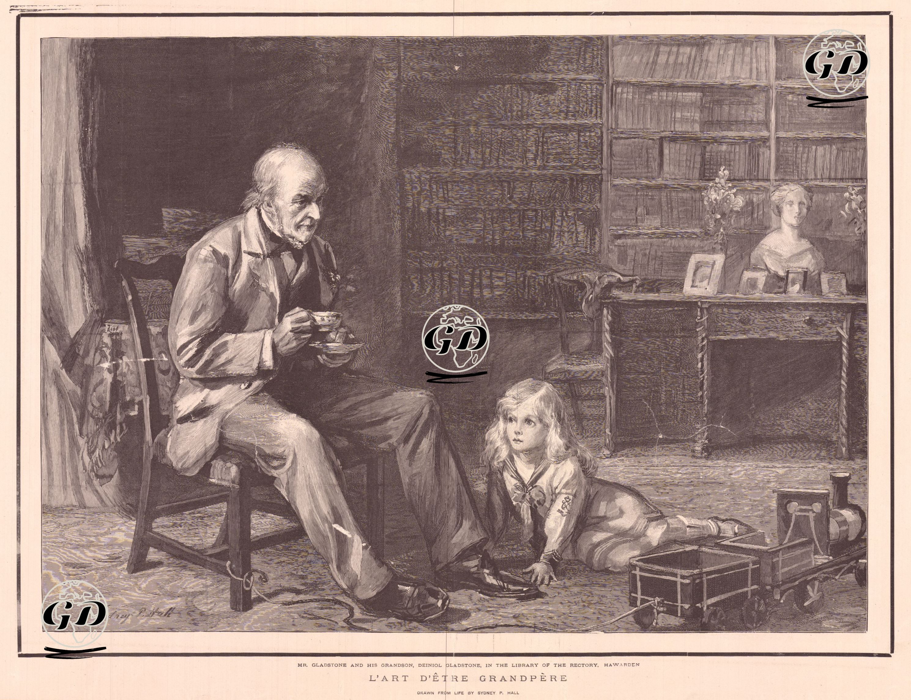 L'Art d'Etre Grandpere-Mr Gladstone And His Grandson, Denieol Gladstone, in The Library Of The Rectory, Hawarden - Sydney Prior Hall (1842-1922) - 1896