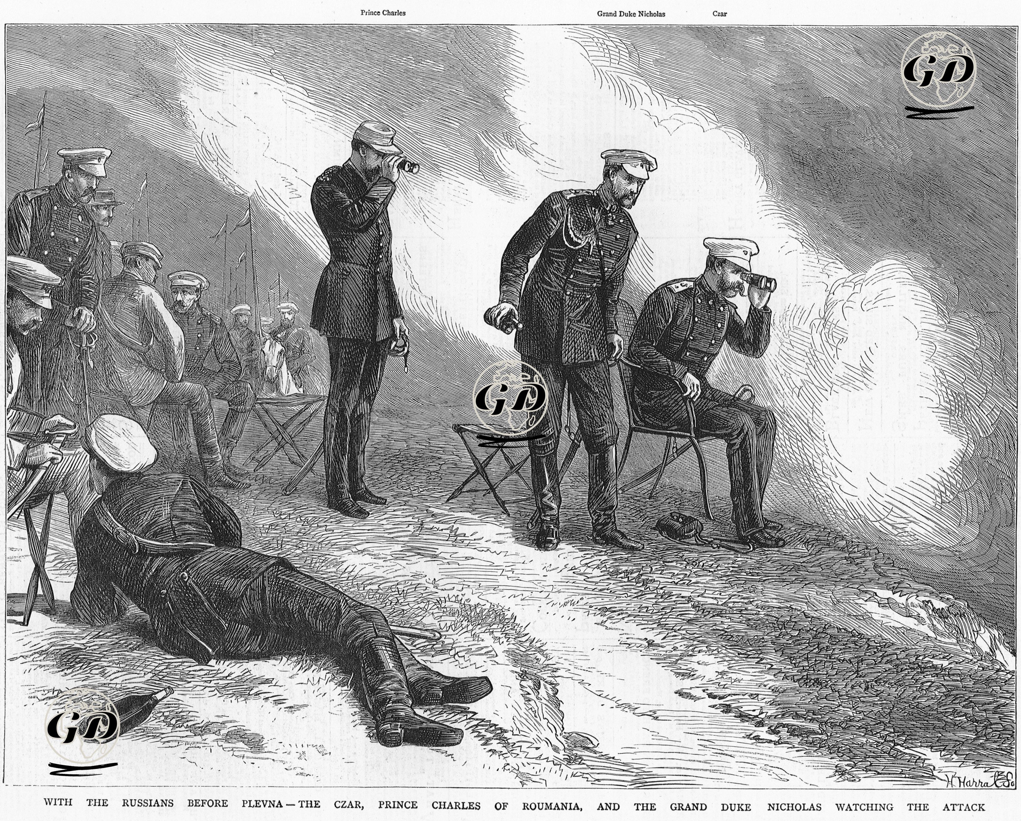 93 Harbi Sırasında Rus Çarı II.Alexander, Romanya Prensi Charles Ve Grandük Nikolay Nikolayeviç Rus Ordusunun Saldırısını İzlemesi -  - 1877