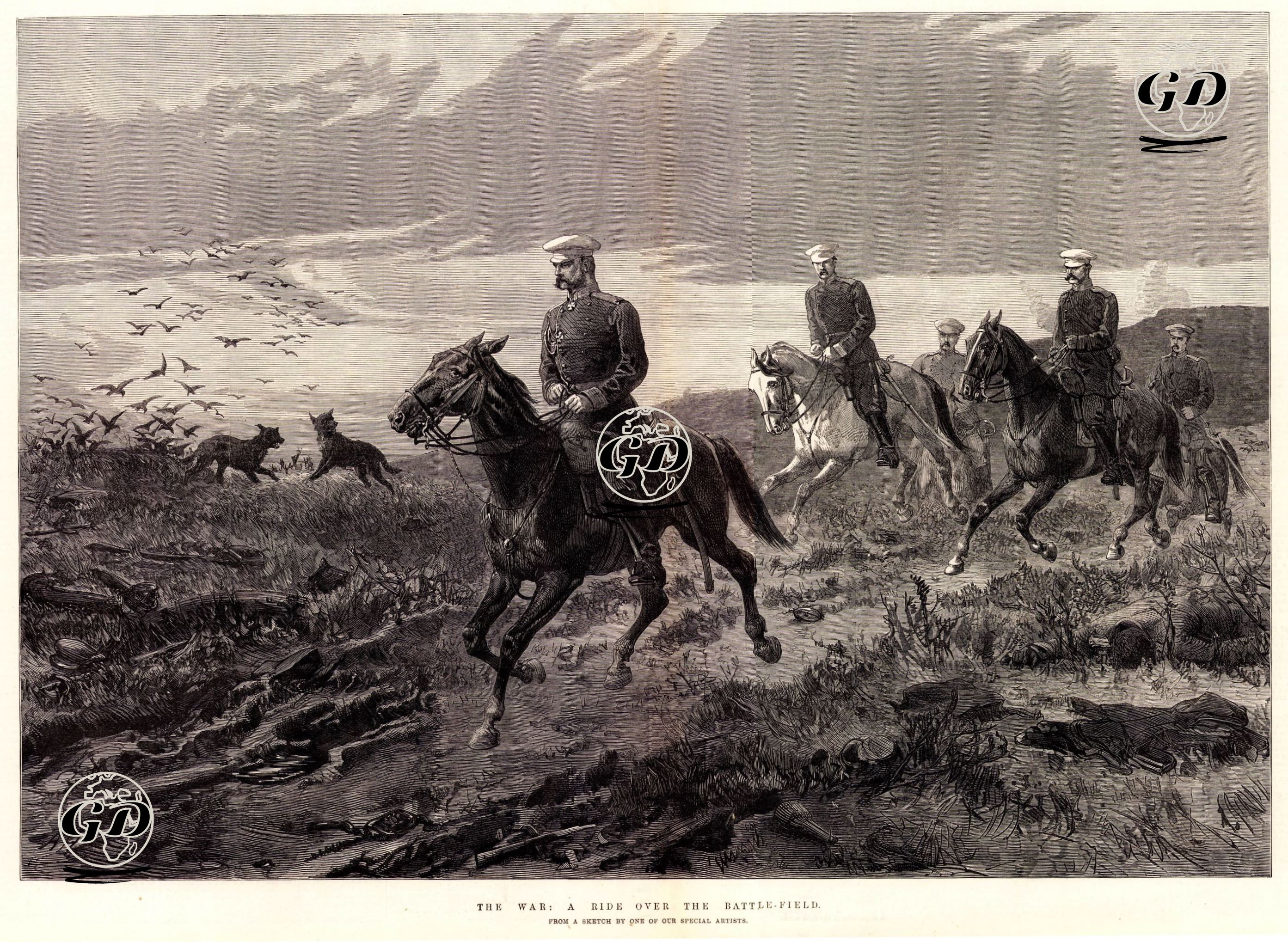 93 Harbi Sırasında Rus Çarı II.Alexander'in Kumandanlarıyla Birlikte Savaş Alanında Ata Binmesi - Alfred Hunt (Active 1853-1886) - 1877