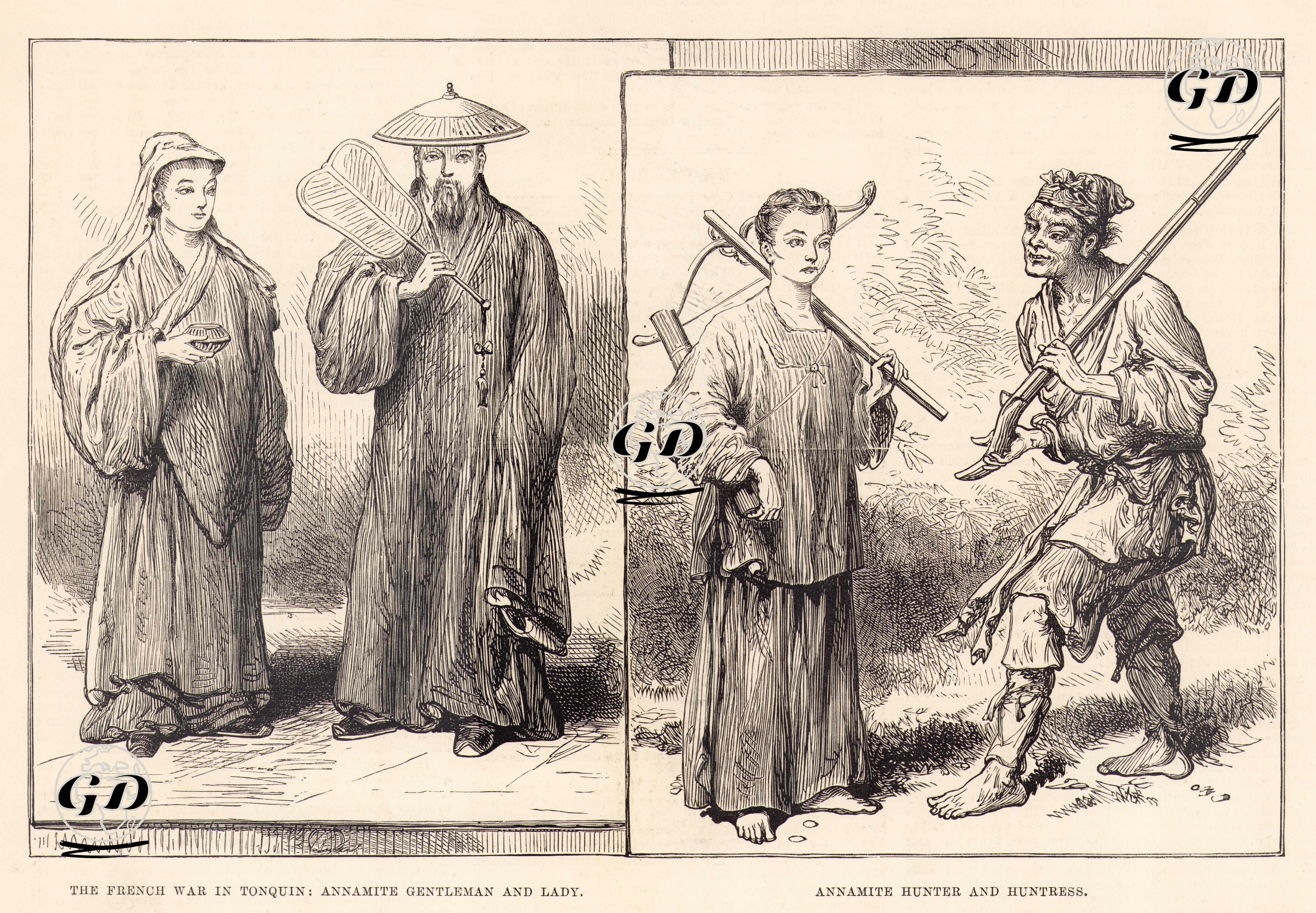 Vietnam'da Annamiteli Erkek ve Kadın-Annamiteli Erkek ve Kadın Avcı -  - 1883