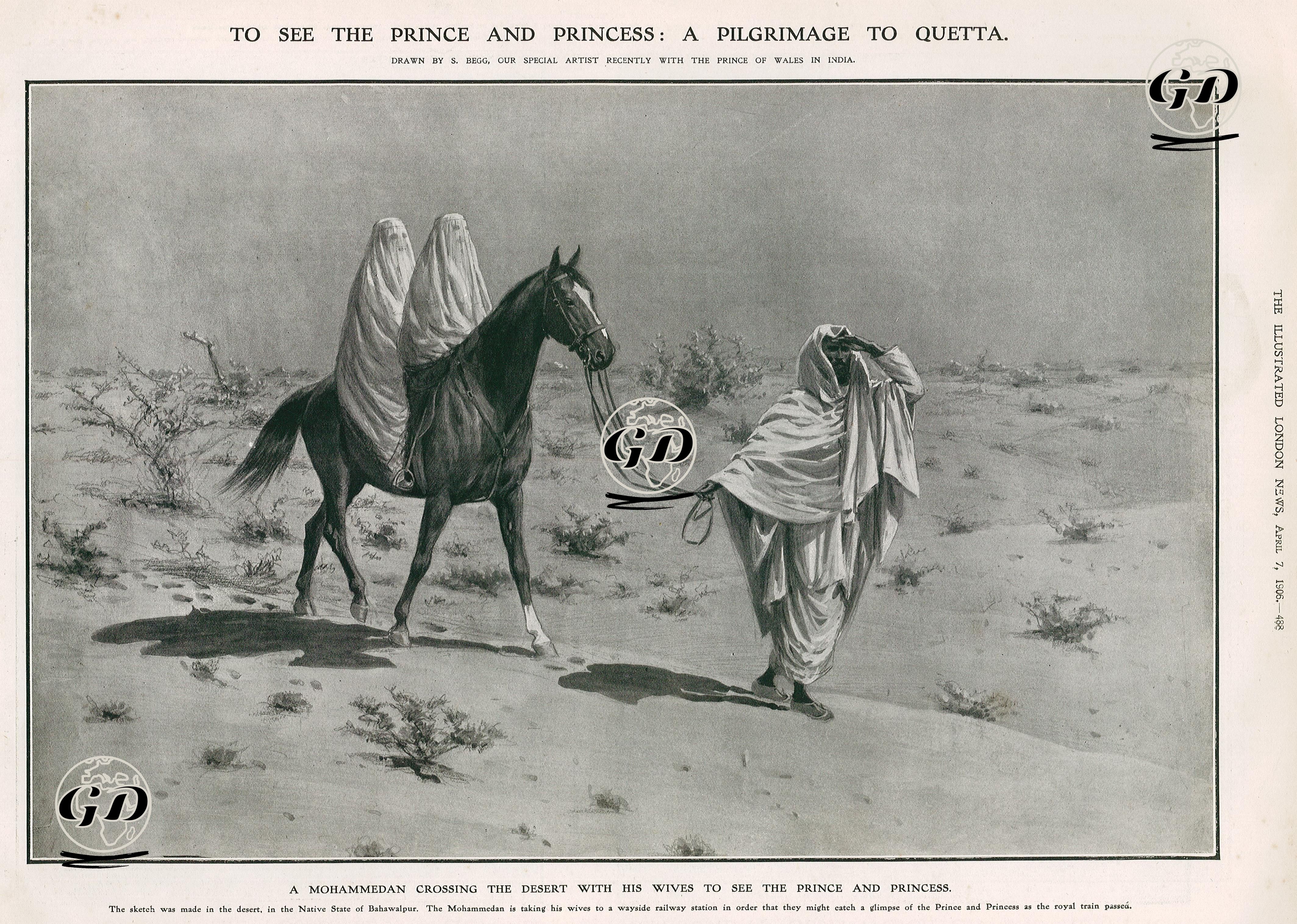 To See Prince And Princess, A Pilgrimage To Quetta-A Mohammedan Crossing The Desert With His Wives To 
See The Prince And Princess -  - 1907